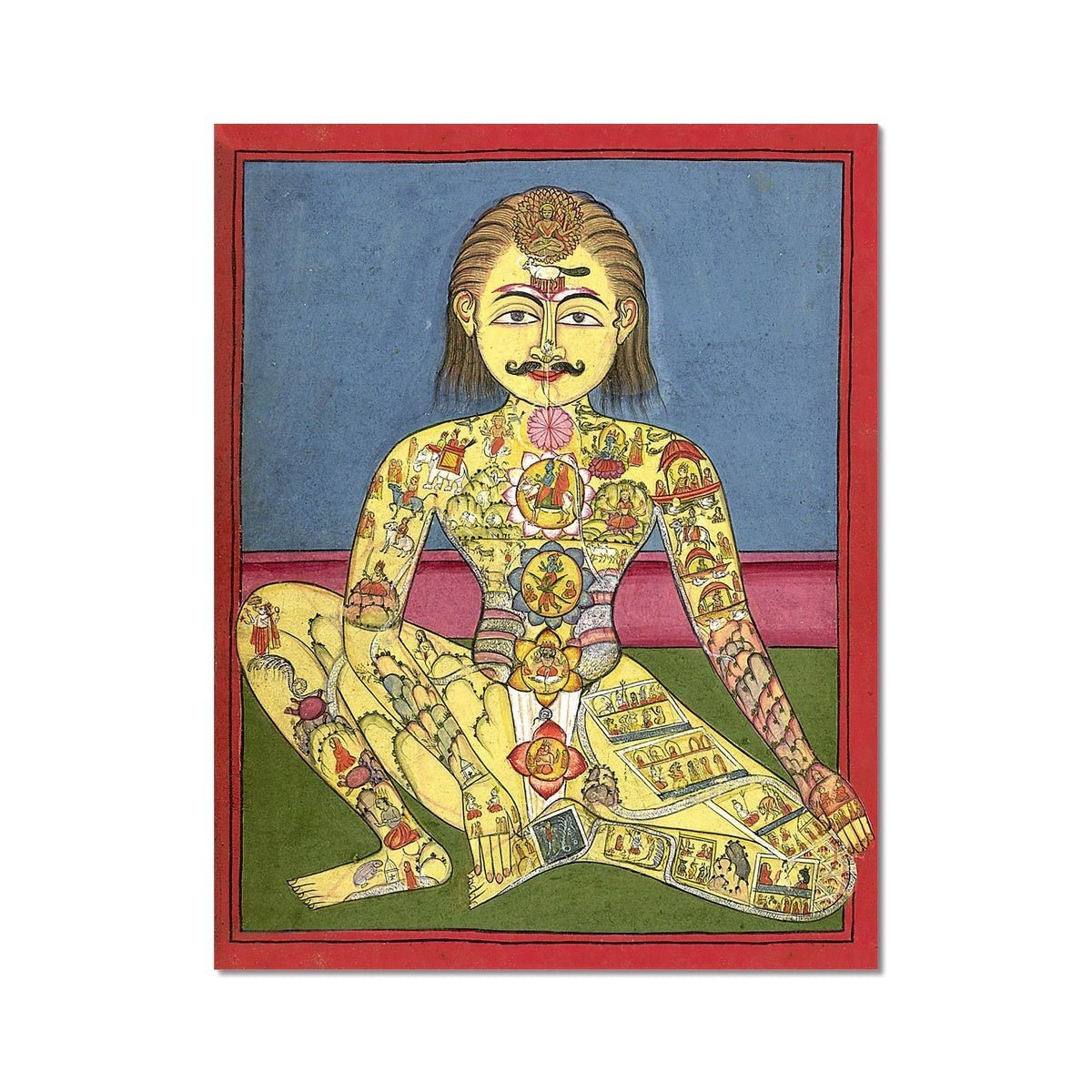 Sapta Chakra Print, Kundalini Yoga, Tibetan Indian Nadi, Cosmic Spiritual Energy Chart, Vintage Fine Art Print