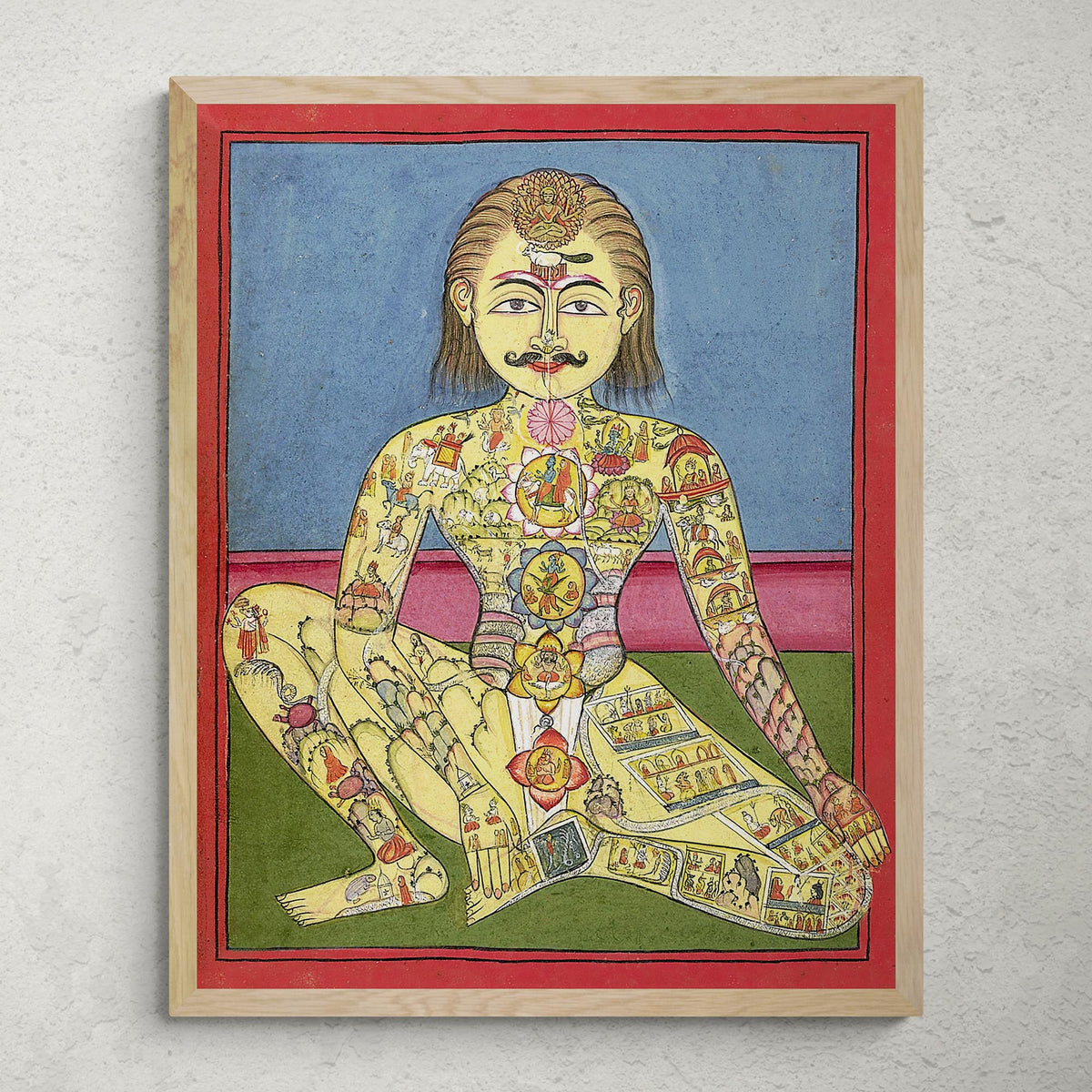 giclee 6&quot;x8&quot; Sapta Chakra Print, Kundalini Yoga, Tibetan Indian Nadi, Cosmic Spiritual Energy Chart, Vintage Fine Art Print