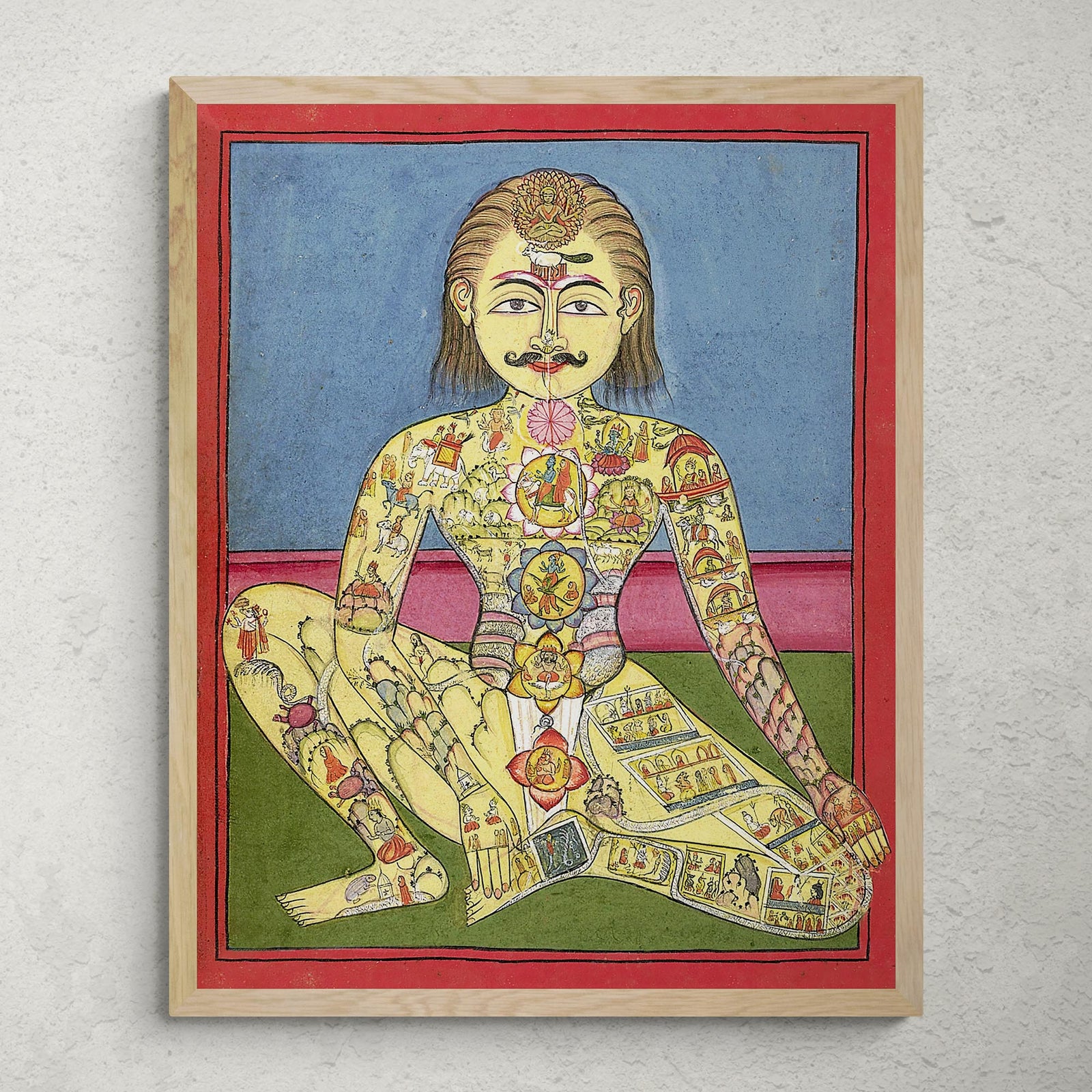 Sapta Chakra Print, Kundalini Yoga, Tibetan Indian Nadi, Cosmic Spiritual Energy Chart, Vintage Fine Art Print