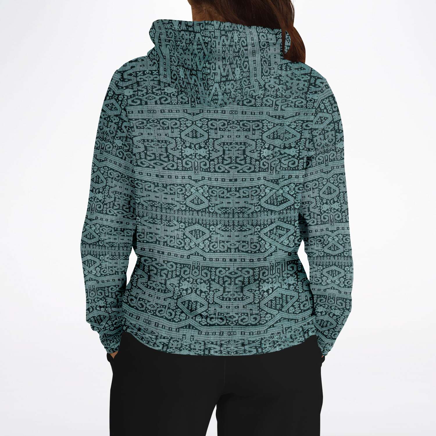 Sea Foam Ikat Hoodie, Inspired by Bali Indonesian Batiks, Kuba Cloth, Kilim | Tribal Boho Vintage Pullover Hoodie