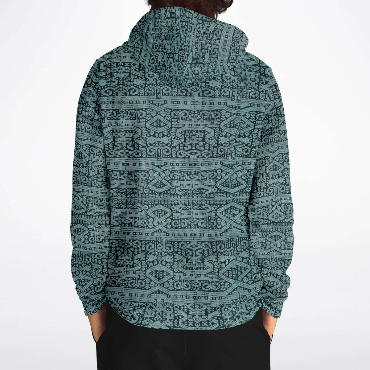 Sea Foam Ikat Hoodie, Inspired by Bali Indonesian Batiks, Kuba Cloth, Kilim | Tribal Boho Vintage Pullover Hoodie
