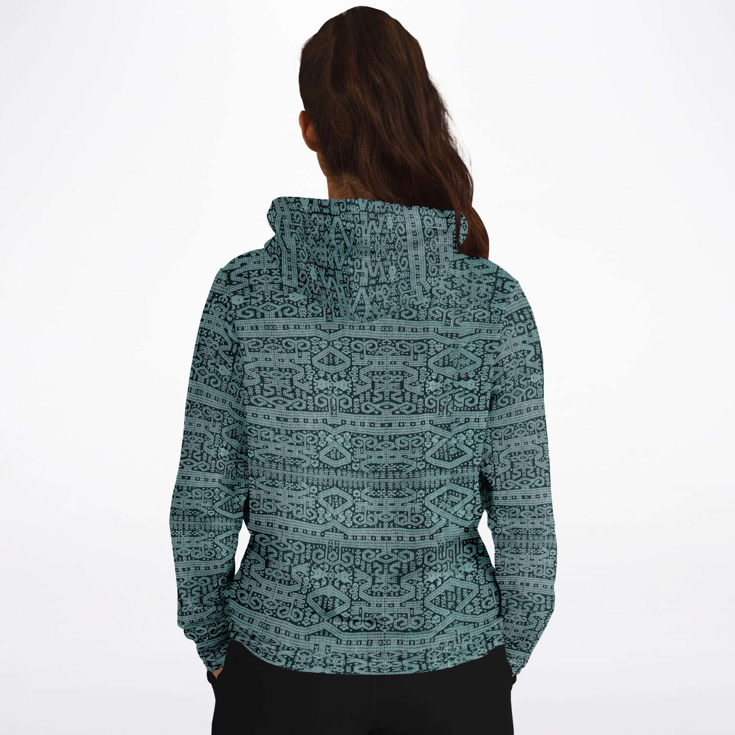 Sea Foam Ikat Hoodie, Inspired by Bali Indonesian Batiks, Kuba Cloth, Kilim | Tribal Boho Vintage Pullover Hoodie