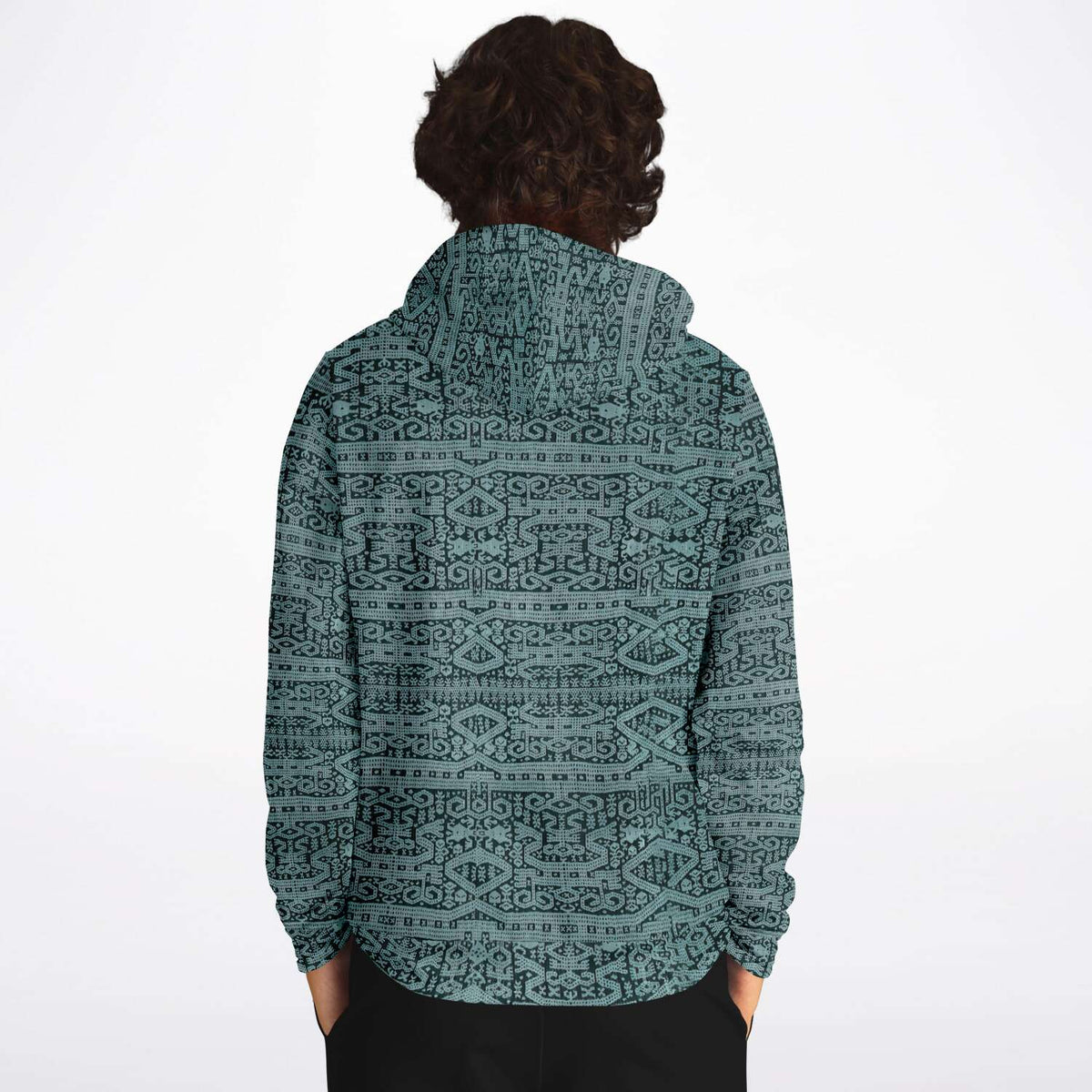 Sea Foam Ikat Hoodie, Inspired by Bali Indonesian Batiks, Kuba Cloth, Kilim | Tribal Boho Vintage Pullover Hoodie