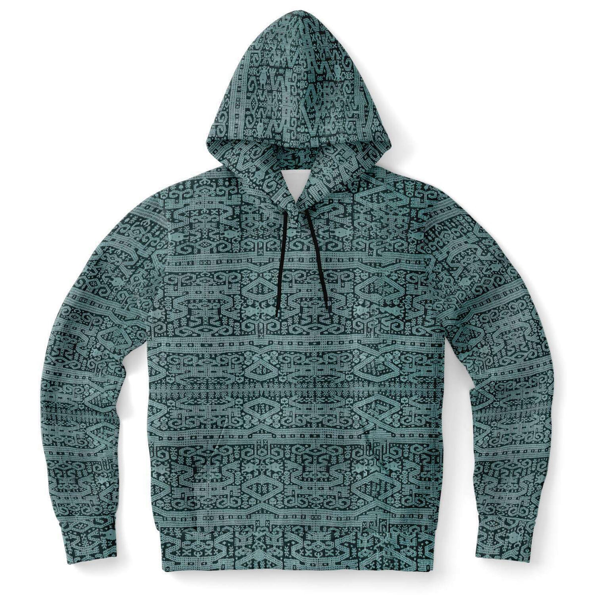 Sea Foam Ikat Hoodie, Inspired by Bali Indonesian Batiks, Kuba Cloth, Kilim | Tribal Boho Vintage Pullover Hoodie