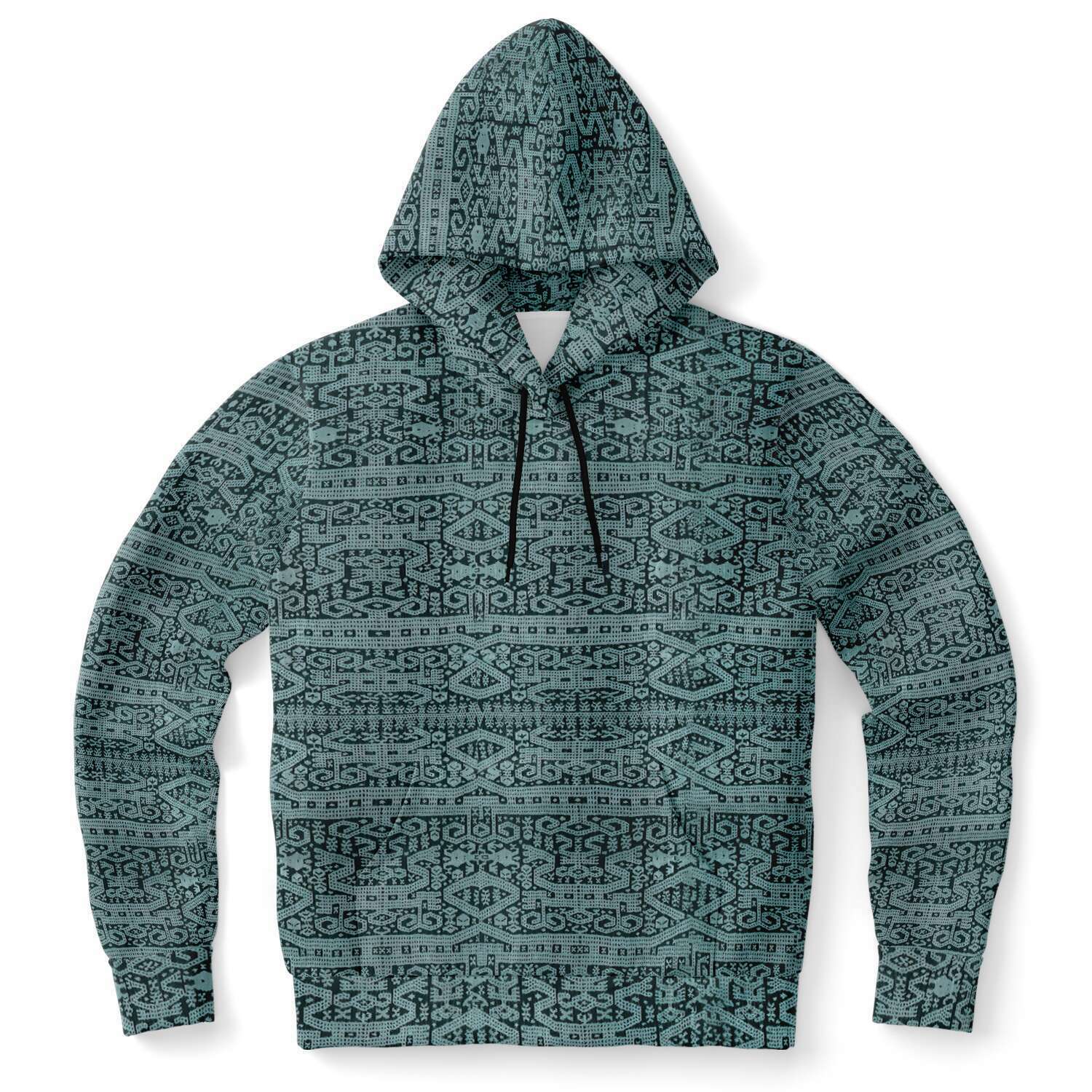 Sea Foam Ikat Hoodie, Inspired by Bali Indonesian Batiks, Kuba Cloth, Kilim | Tribal Boho Vintage Pullover Hoodie
