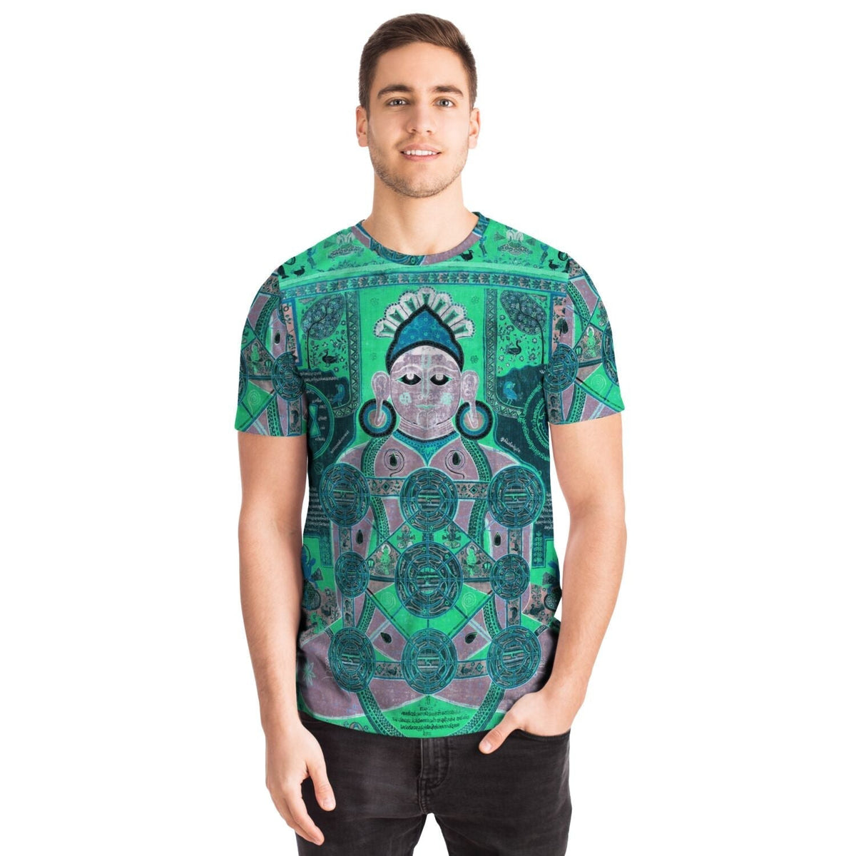 Seated Jain Deity | Antique Tibetan Cosmology Altar Image | Vintage Modern Remix Graphic Art T-Shirt