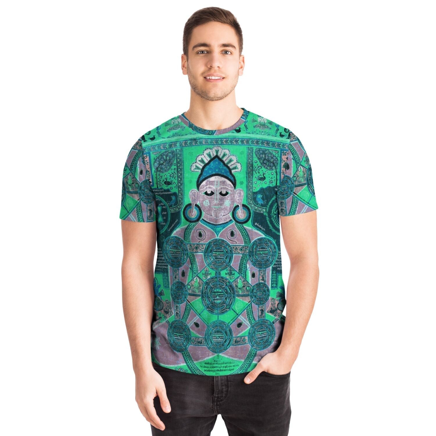 Seated Jain Deity | Antique Tibetan Cosmology Altar Image | Vintage Modern Remix Graphic Art T-Shirt