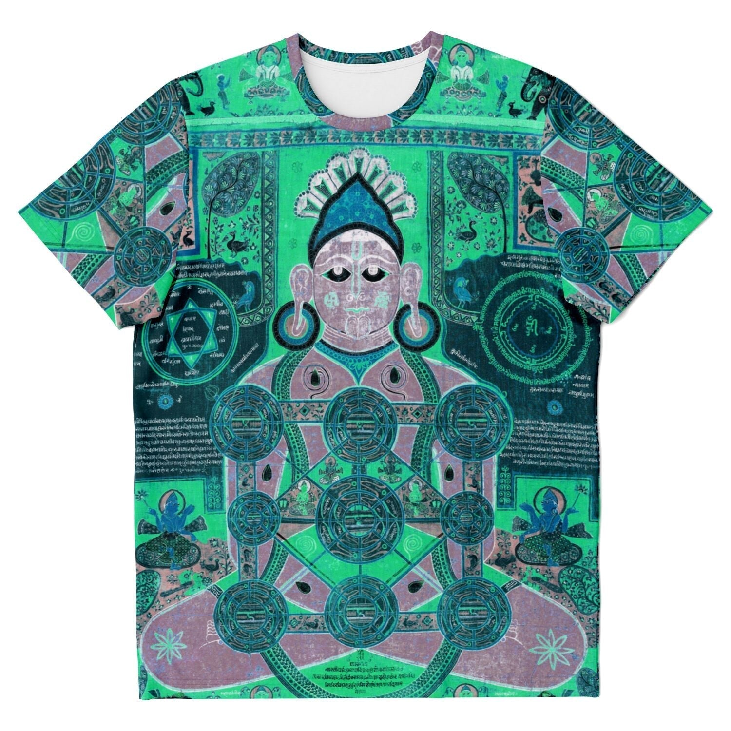 T-shirt XS Seated Jain Deity | Antique Tibetan Cosmology Altar Diagram | Vintage Modern Remix Graphic Art T-Shirt