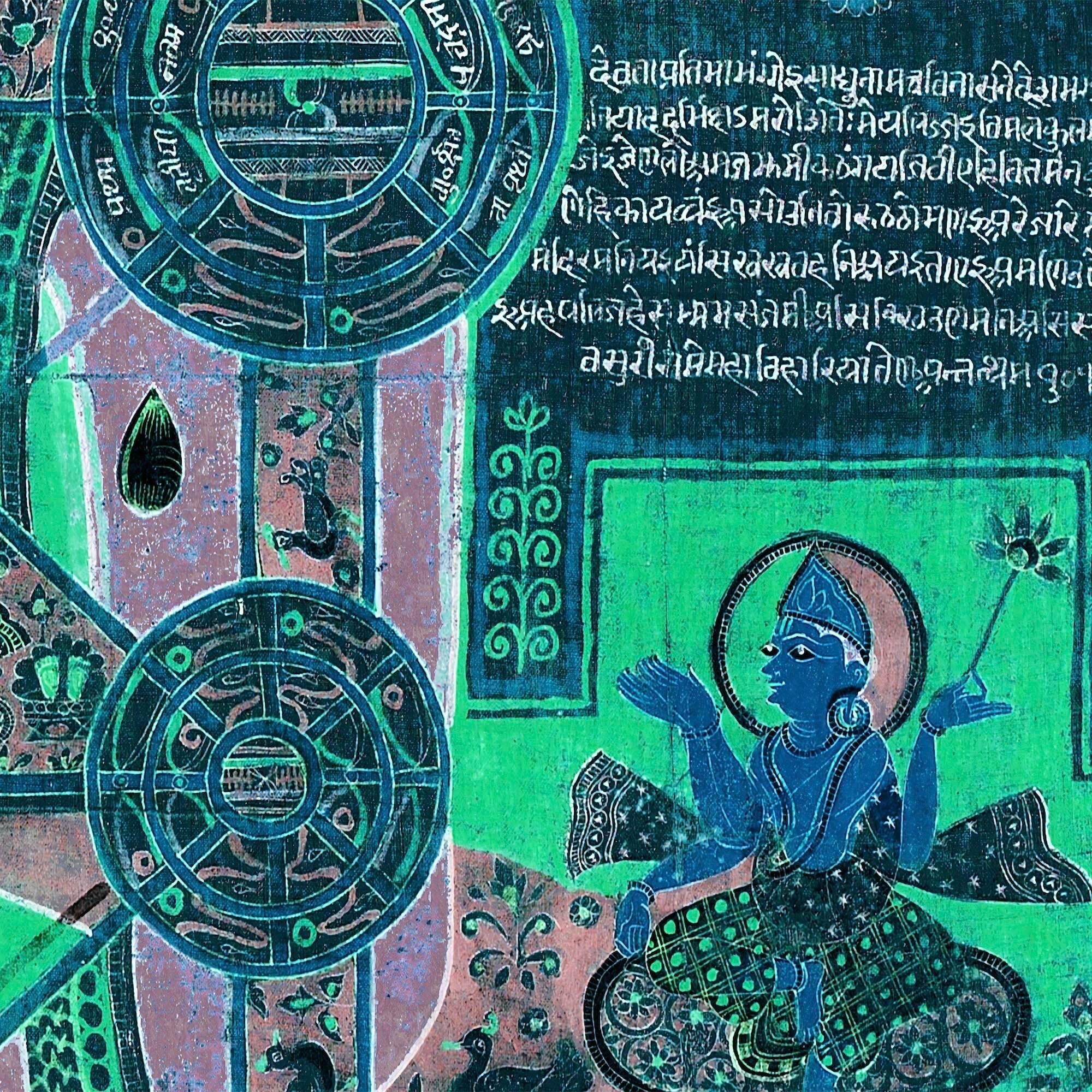 Fine art Seated Parsvanatha Deity | Antique Tibetan Jain Cosmology Diagram | Modern Cosmos Remix Thangka Fine Art Print