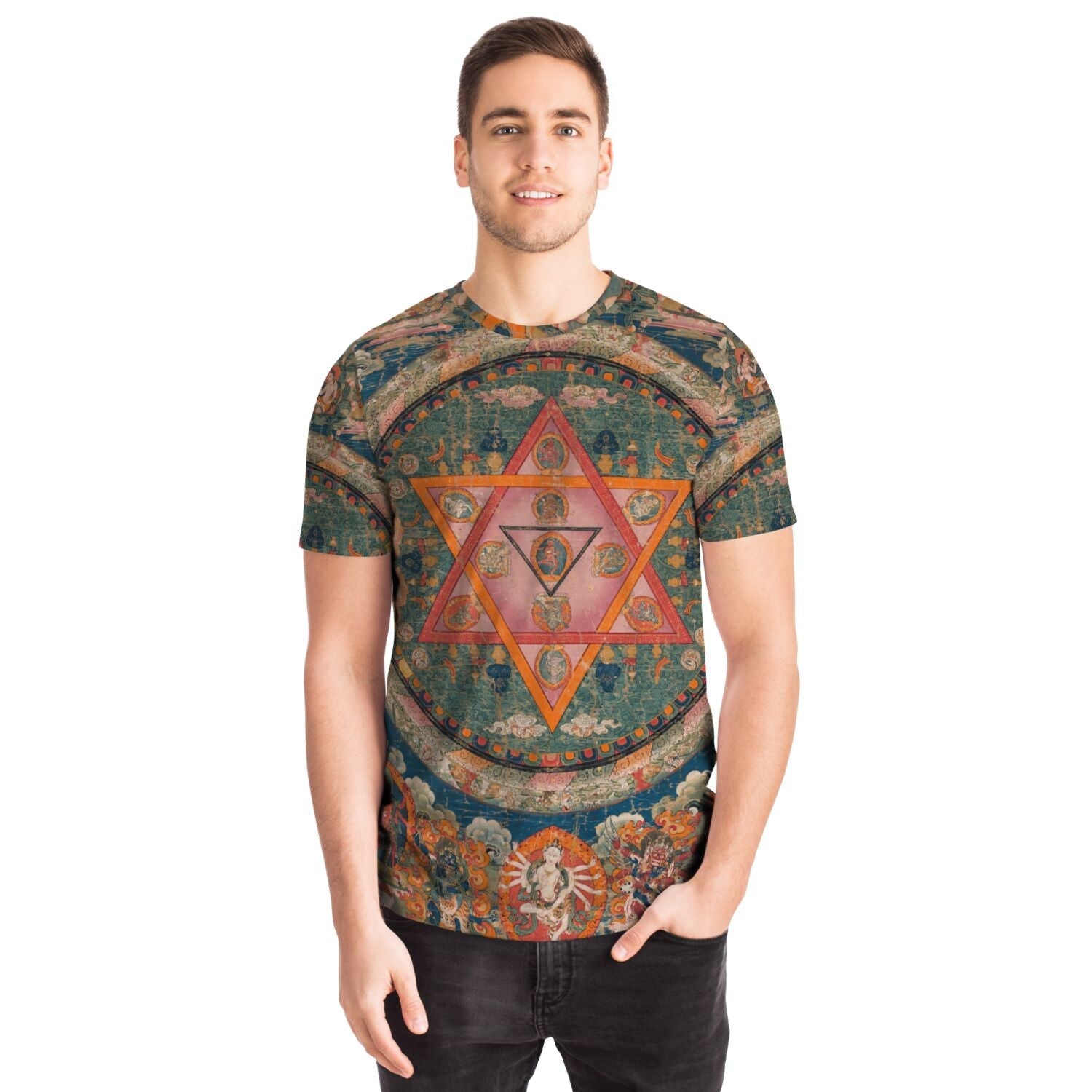 T-shirt Shatkona Mandala, Hindu & Buddhist Sacred Geometry | Divine Feminine, Star of David Energy | Jewbu Graphic Art T-Shirt