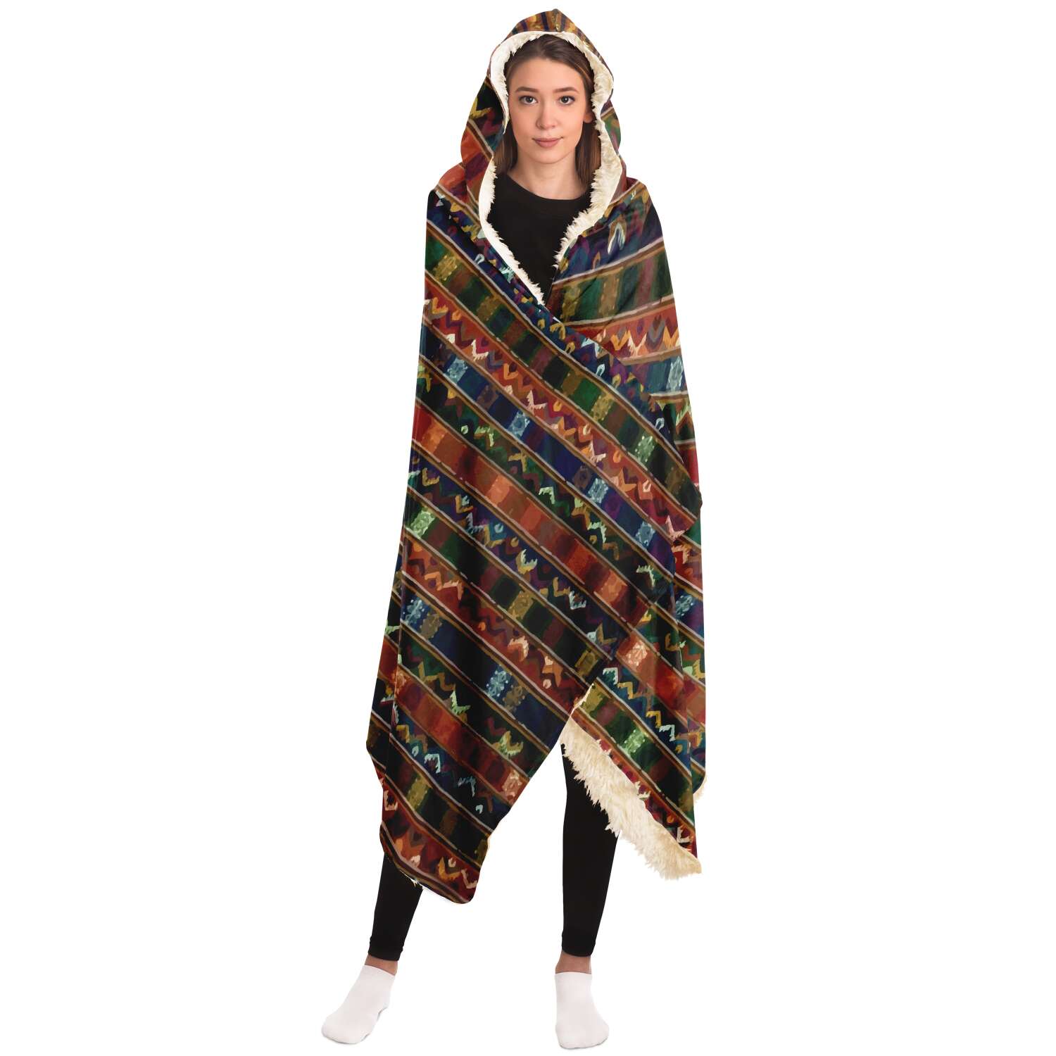 Hooded Blanket - AOP Sherpa Hooded Blanket, Kira Bhutan Traditional Design