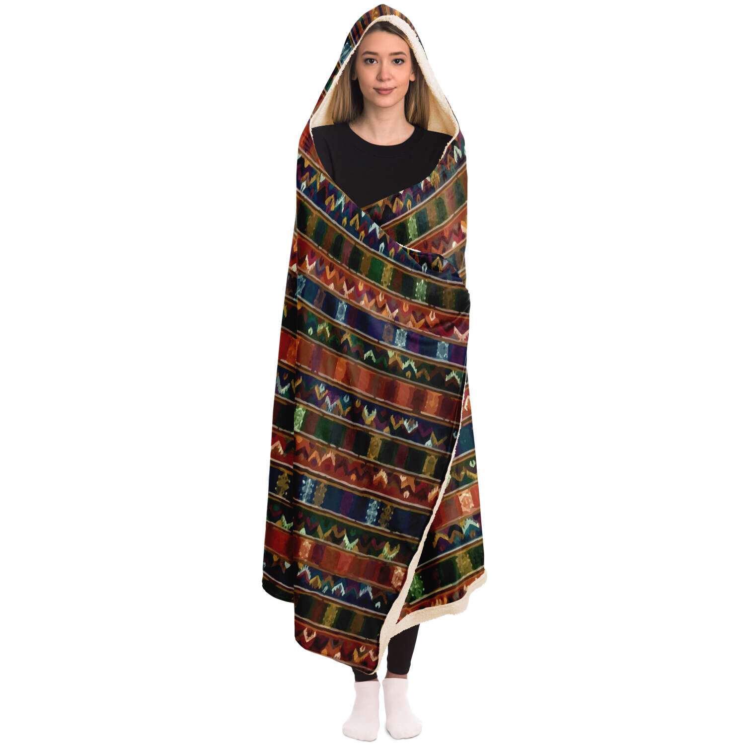 Hooded Blanket - AOP Sherpa Hooded Blanket, Kira Bhutan Traditional Design