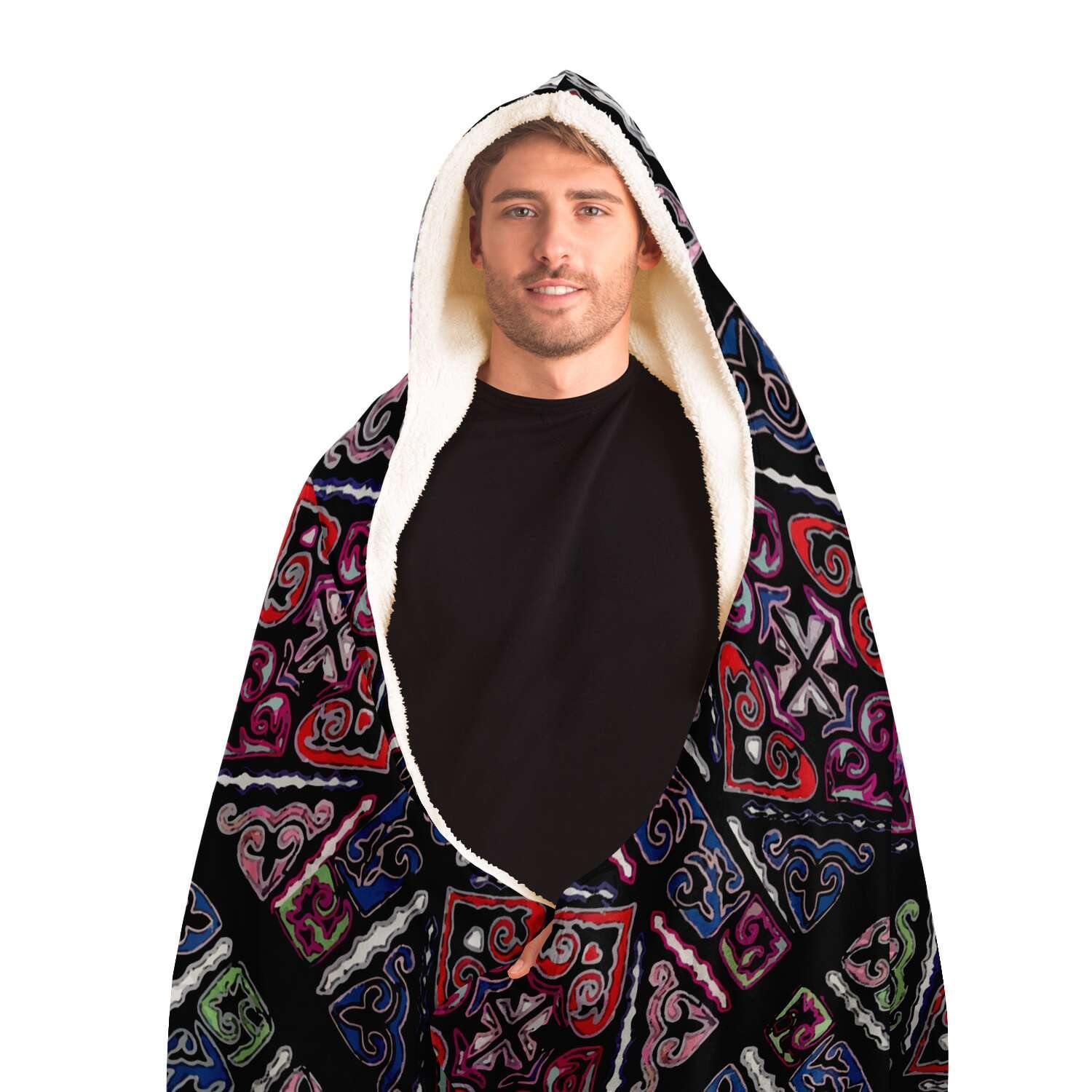 Sherpa Hooded Blanket, Miao Culture Antique, Traditional Design