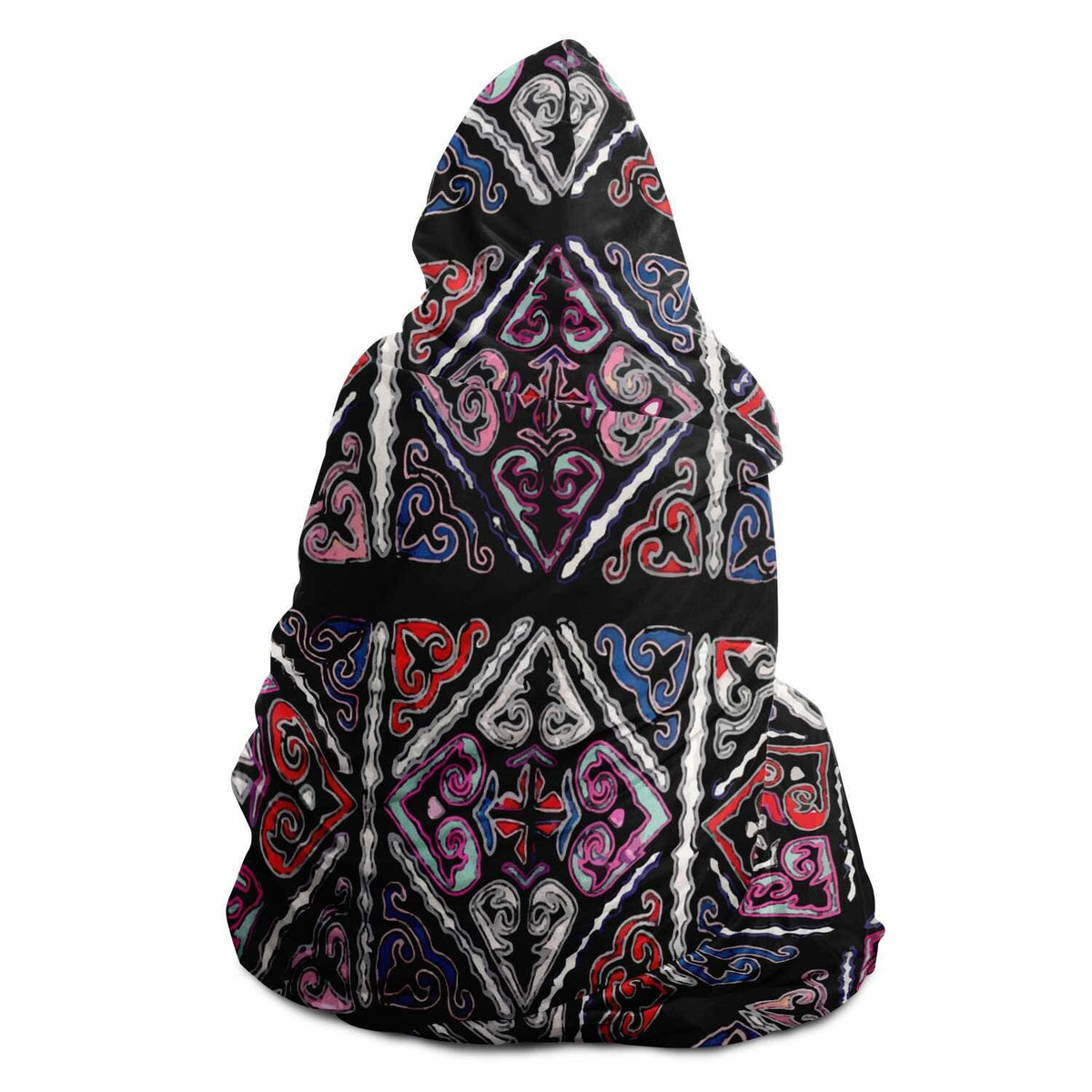 Sherpa Hooded Blanket, Miao Culture Antique, Traditional Design