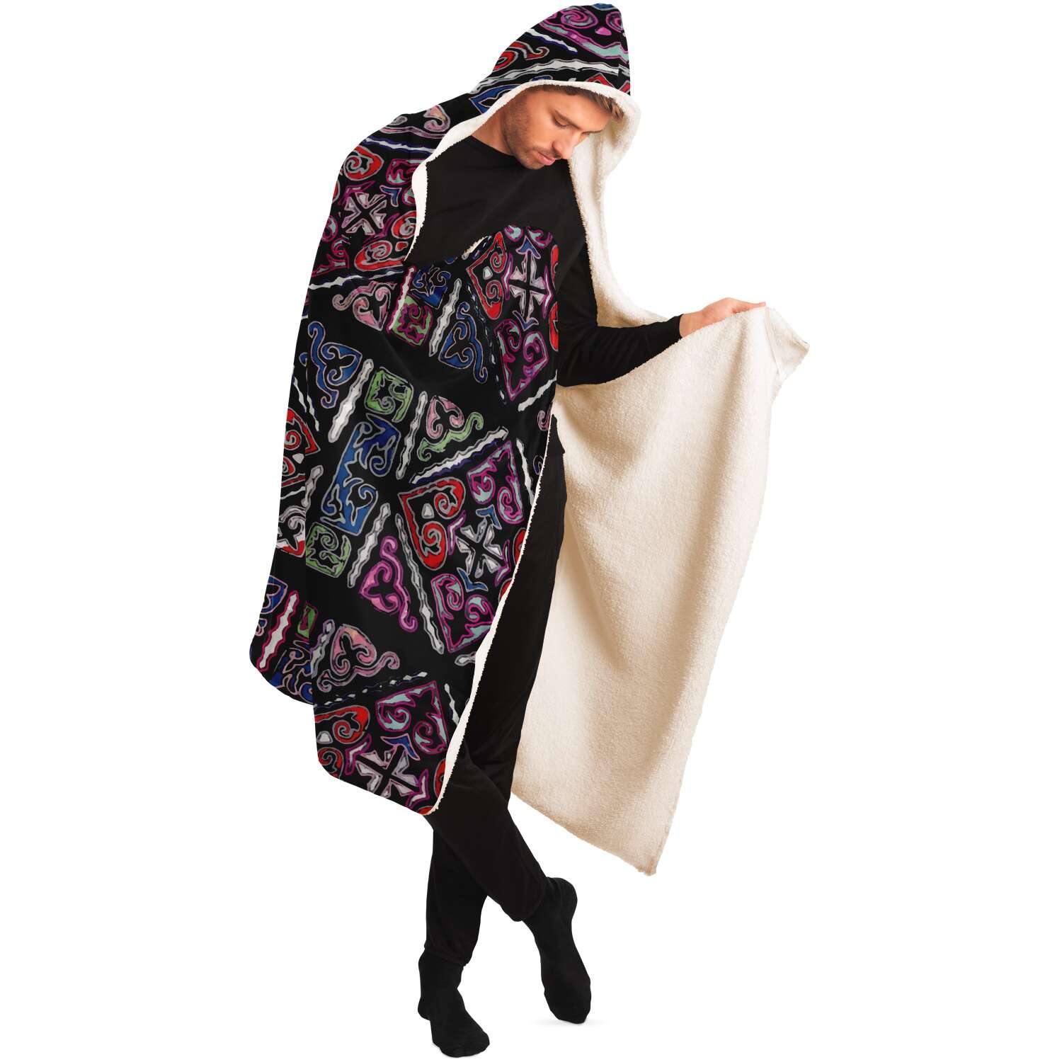 Sherpa Hooded Blanket, Miao Culture Antique, Traditional Design