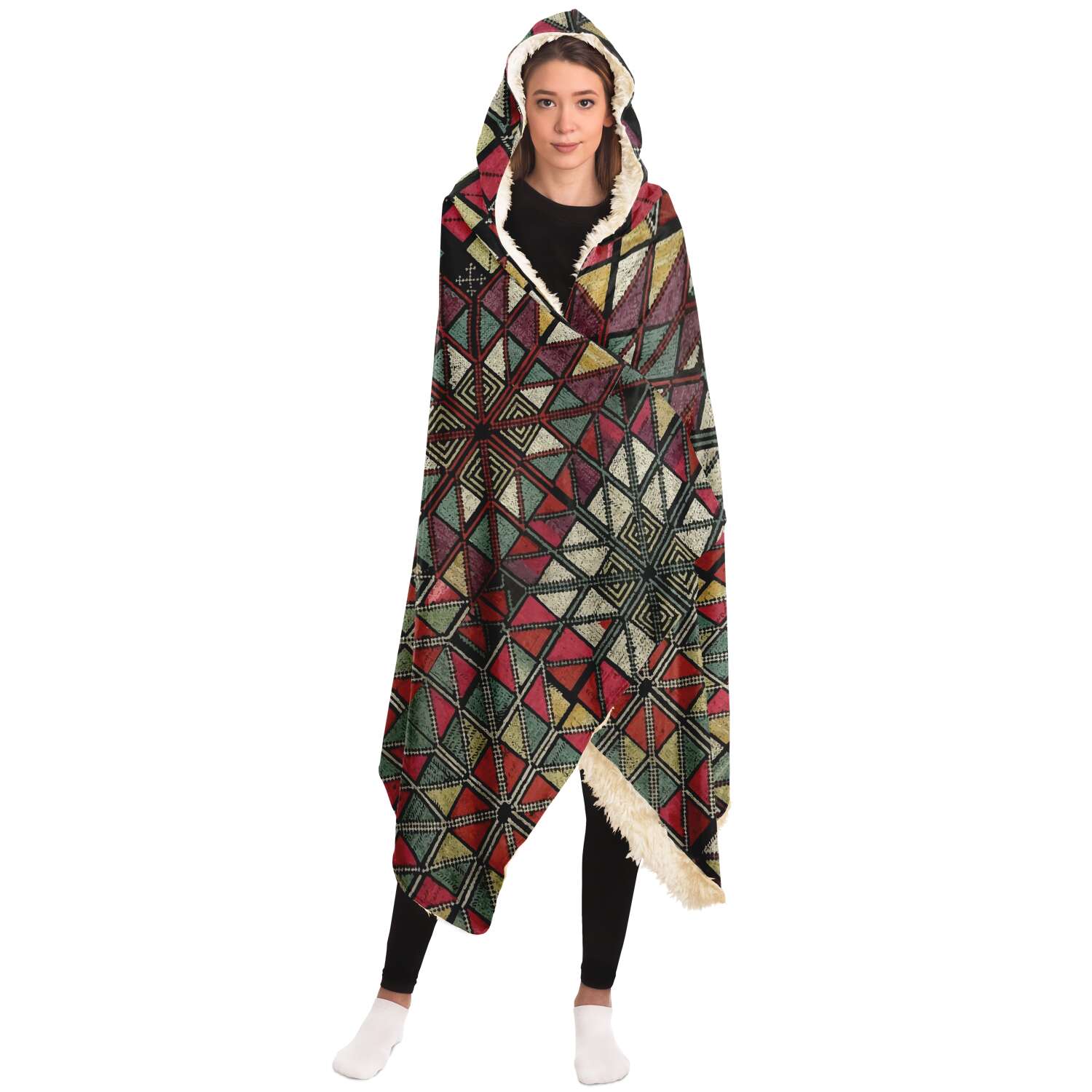 Sherpa Hooded Blanket, Miao Culture Antique, Traditional Design