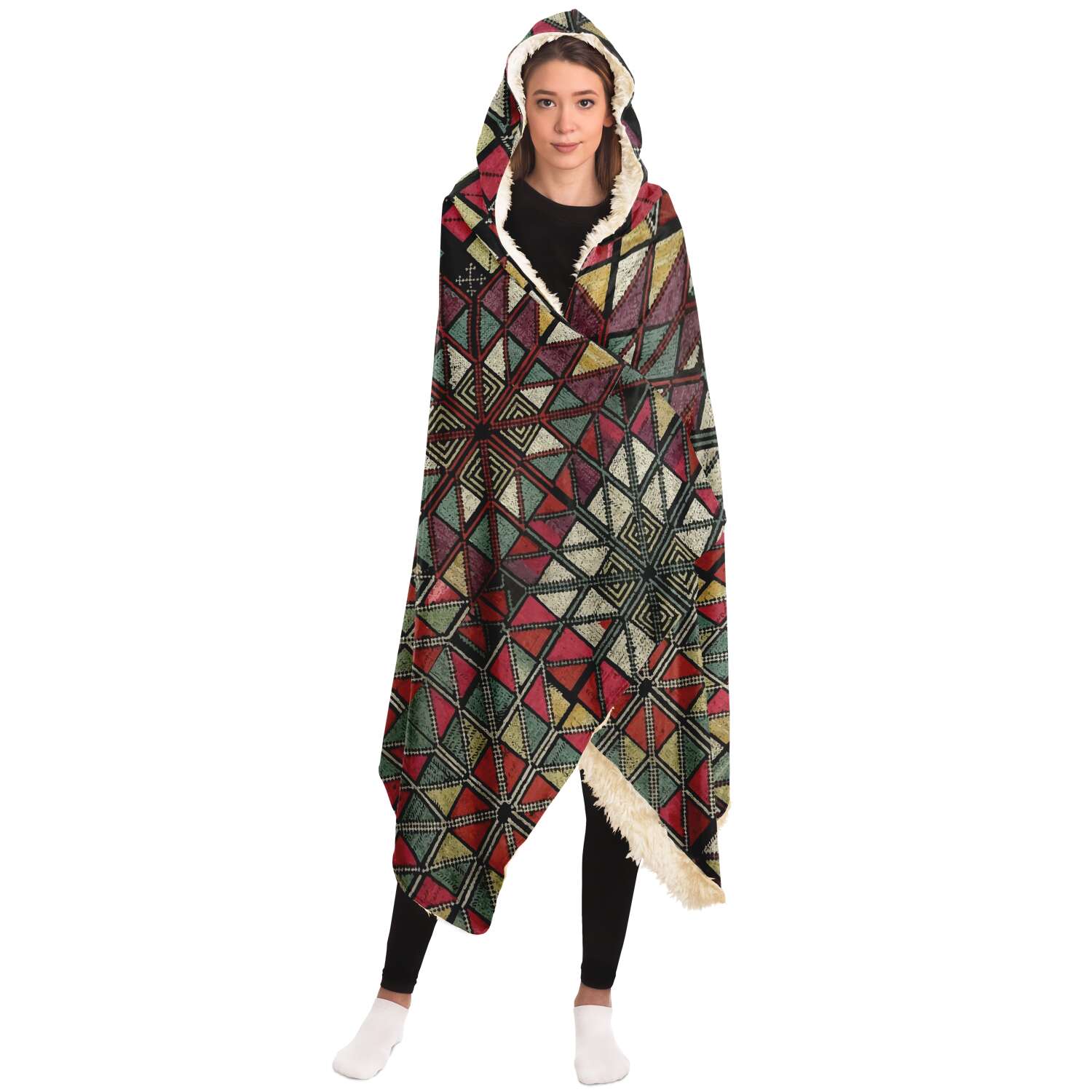 Hooded Blanket - AOP Sherpa Hooded Blanket, Miao Culture Antique, Traditional Design
