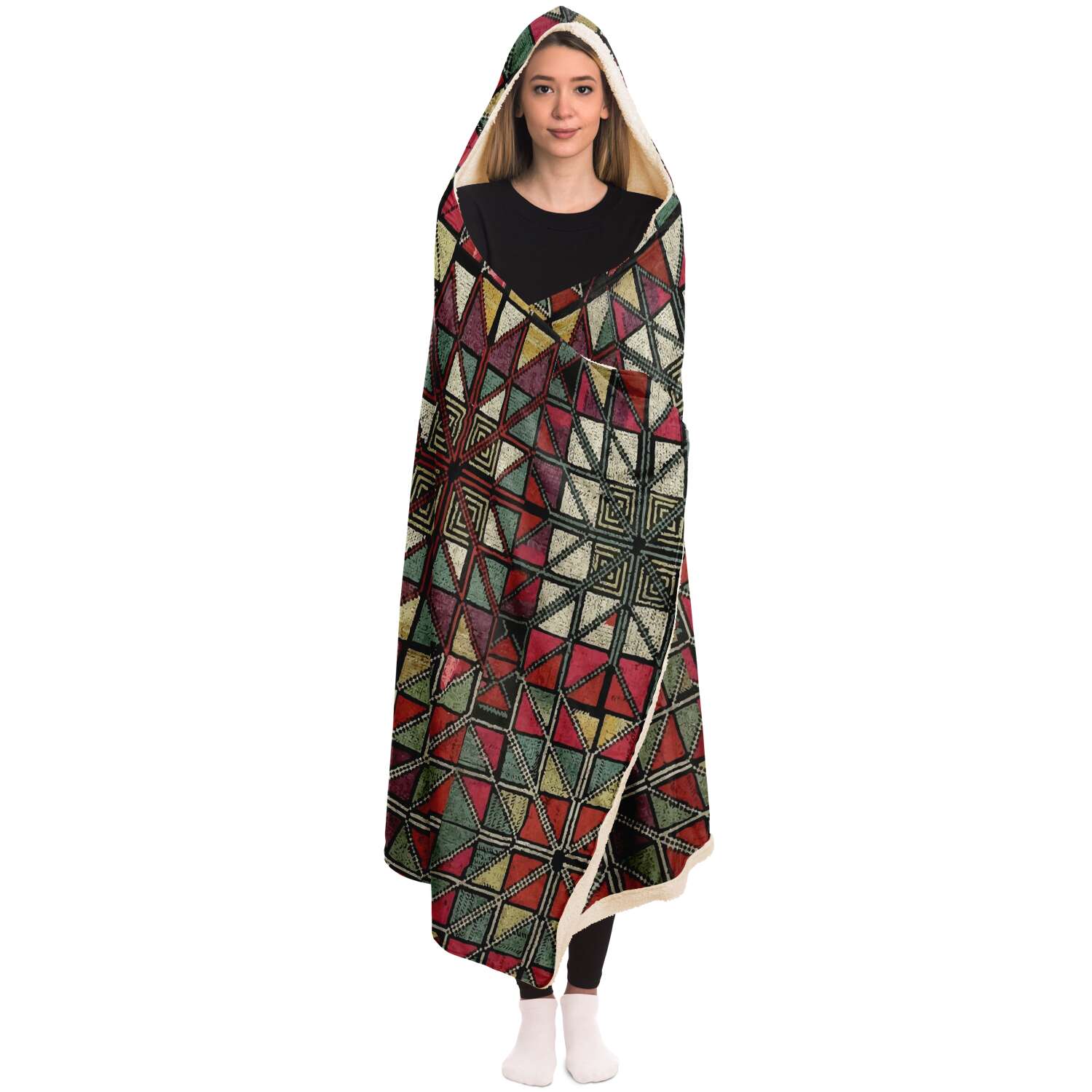Sherpa Hooded Blanket, Miao Culture Antique, Traditional Design