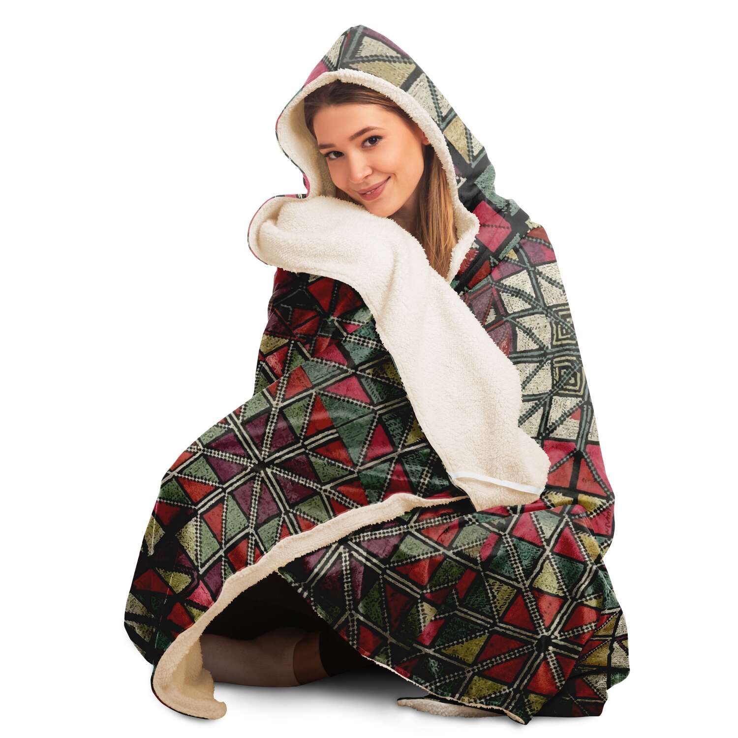 Sherpa Hooded Blanket, Miao Culture Antique, Traditional Design