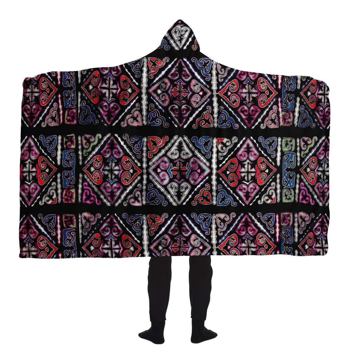 Sherpa Hooded Blanket, Miao Culture Antique, Traditional Design