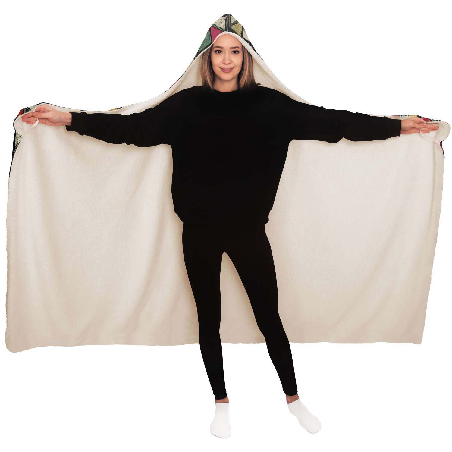 Sherpa Hooded Blanket, Miao Culture Antique, Traditional Design