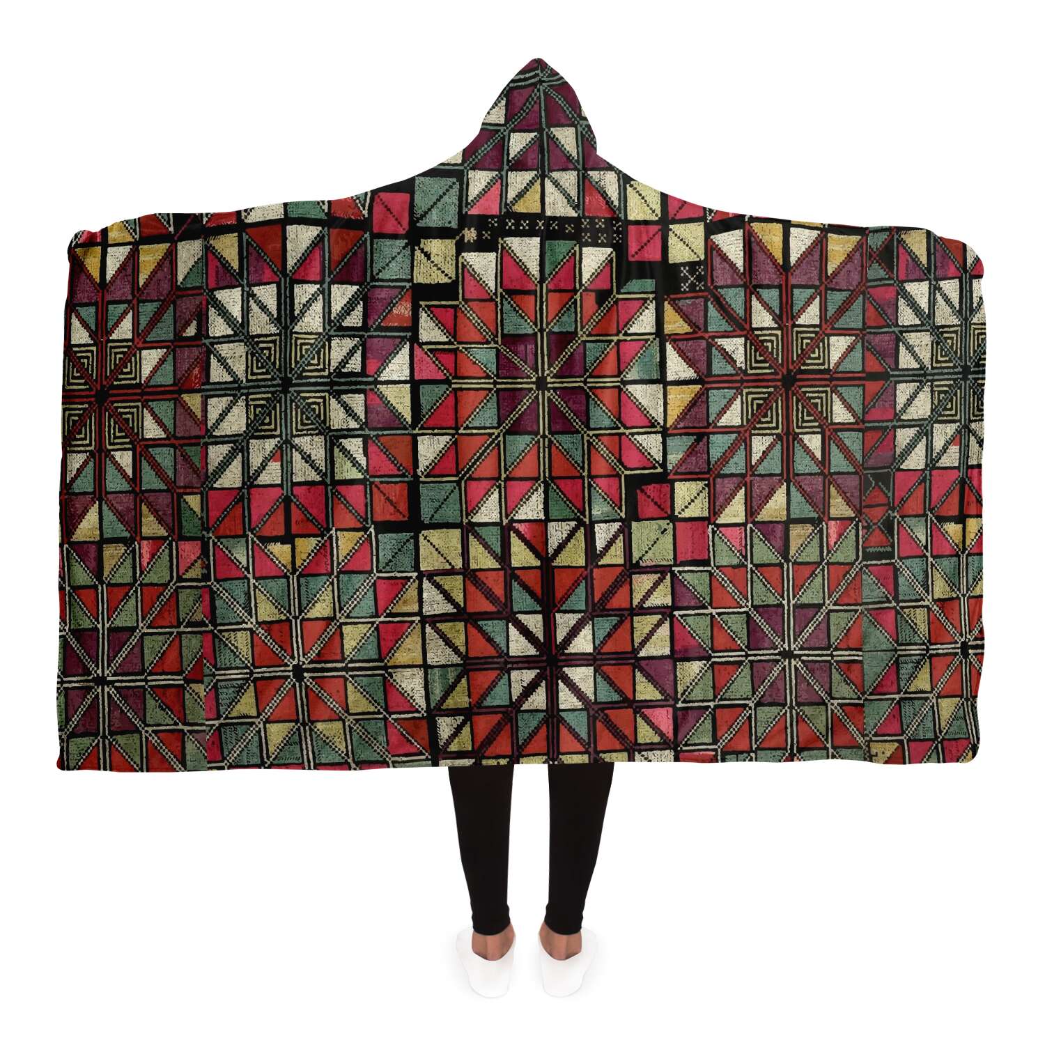 Hooded Blanket - AOP Adult / Premium Sherpa Sherpa Hooded Blanket, Miao Culture Antique, Traditional Design