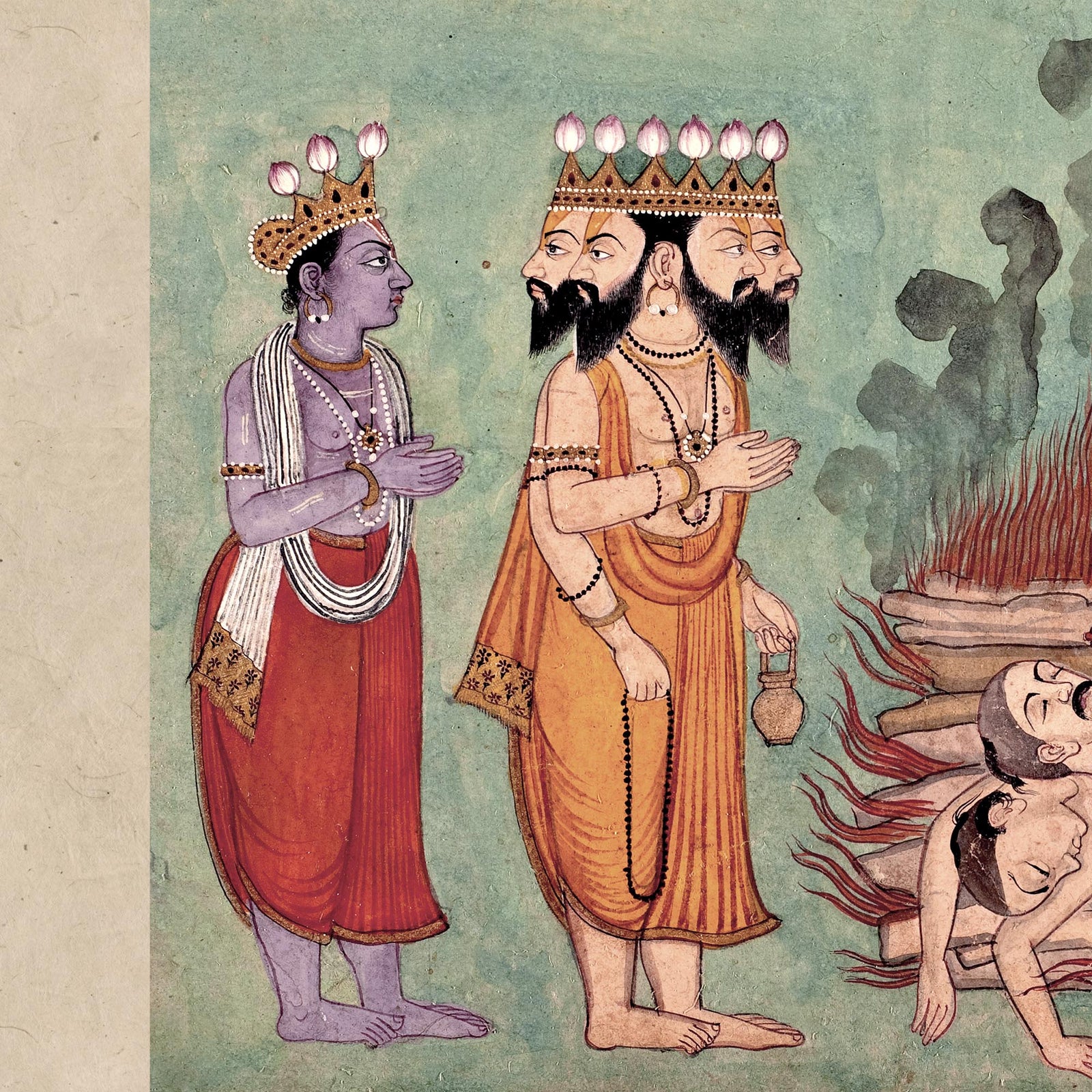 Shiva, Vishnu, and Brahma Adoring Kali (Detail) | Indian Folk Mythology | Chakras Kundalini Bhakti Devotion | Basholi-Style Fine Art Print