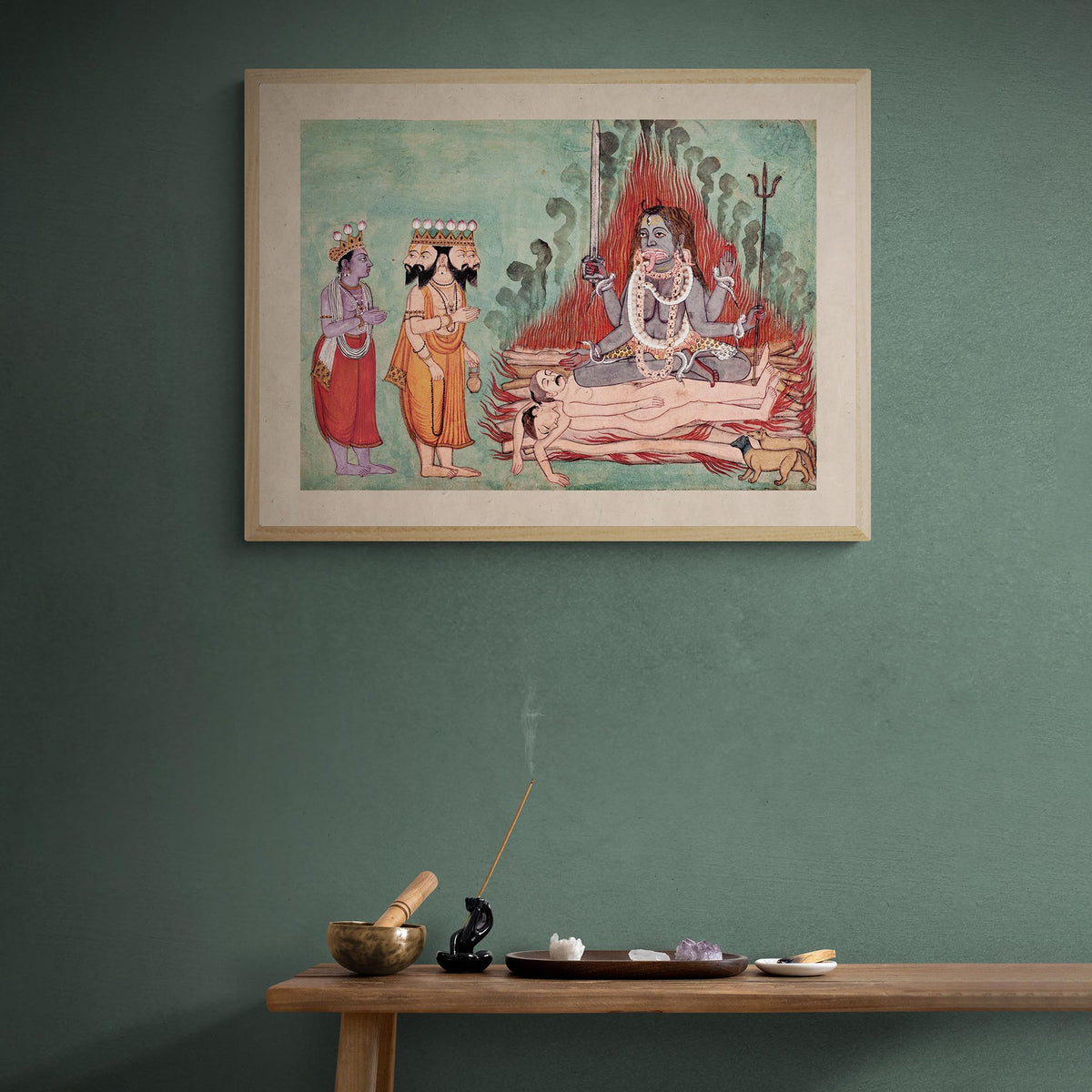 Shiva, Vishnu, and Brahma Adoring Kali (Detail) | Indian Folk Mythology | Chakras Kundalini Bhakti Devotion | Basholi-Style Fine Art Print