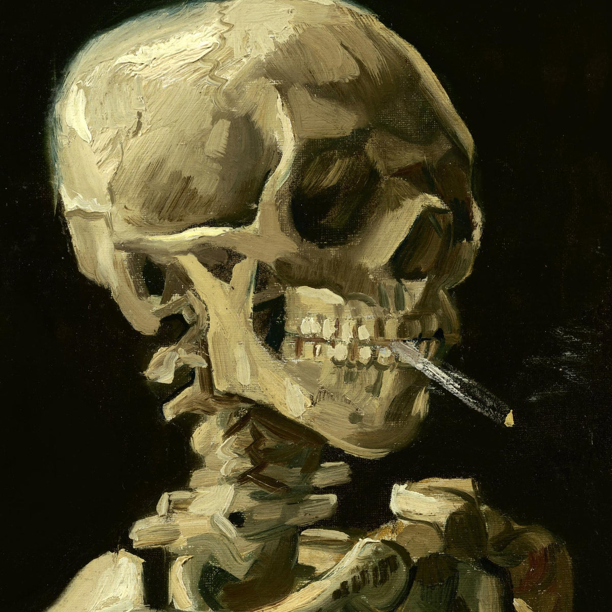 Skeleton Smoking Spliff Skull Cannabis Weed 420, Pot, Herb, Ganja, Reefer, Marijuana, Stoner, Pothead Van Gogh Weed Fine Art Print