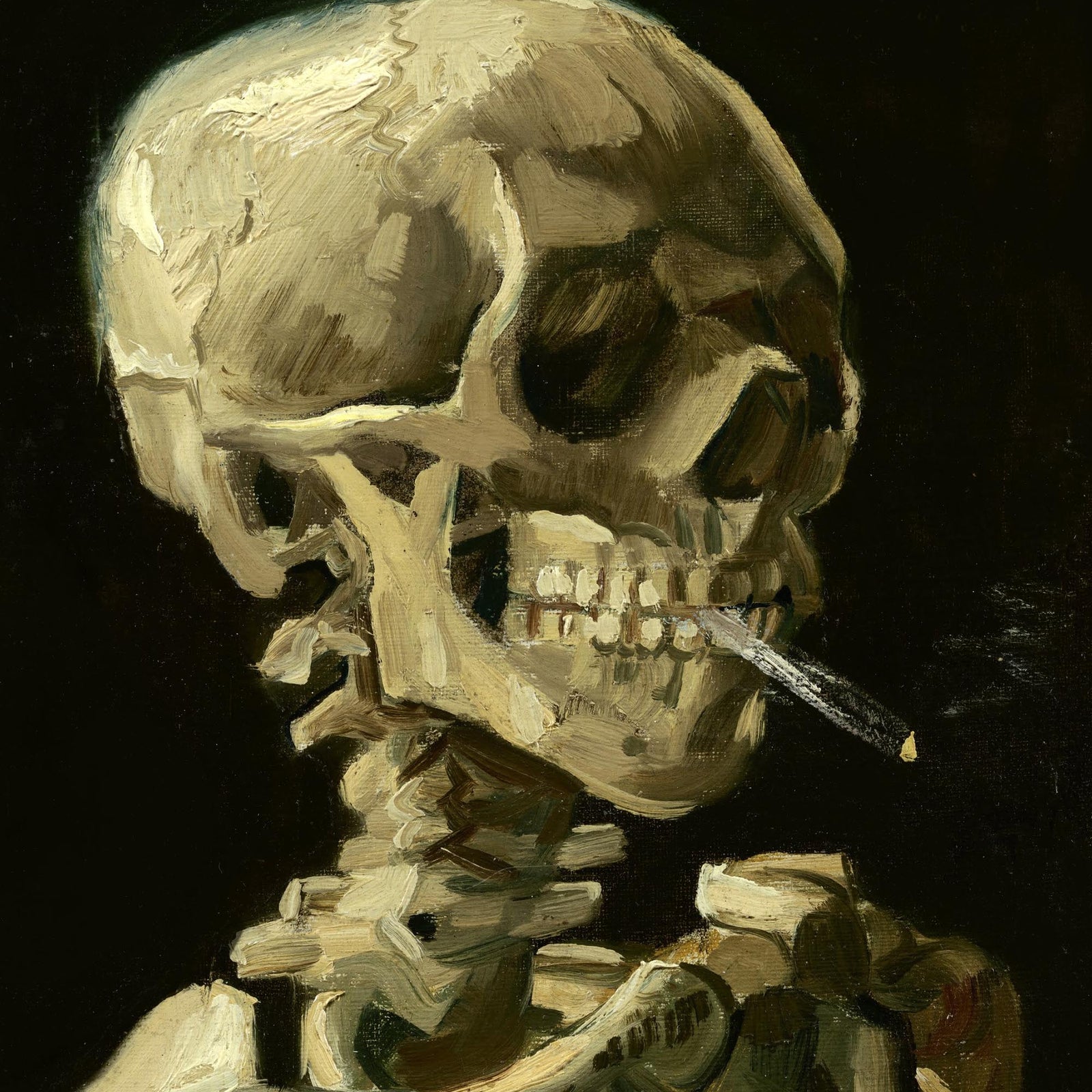 Skeleton Smoking Spliff Skull Cannabis Weed 420, Pot, Herb, Ganja, Reefer, Marijuana, Stoner, Pothead Van Gogh Weed Fine Art Print