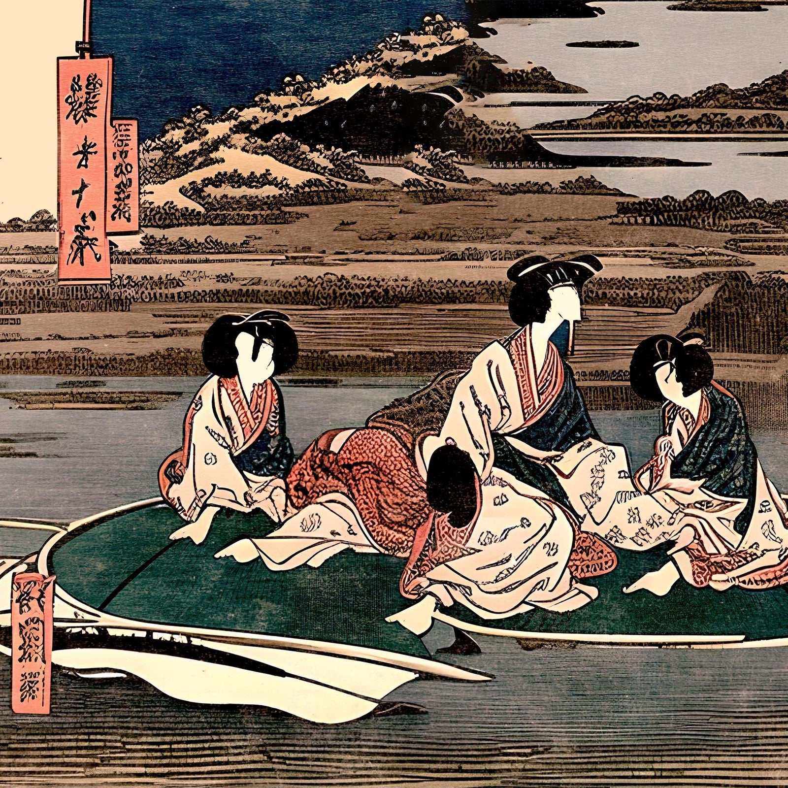 "Skies Over Kyoto" Vintage Ukiyo-e Space Alien Invasion | 19th-Century Surreal UFO Antique Framed Print