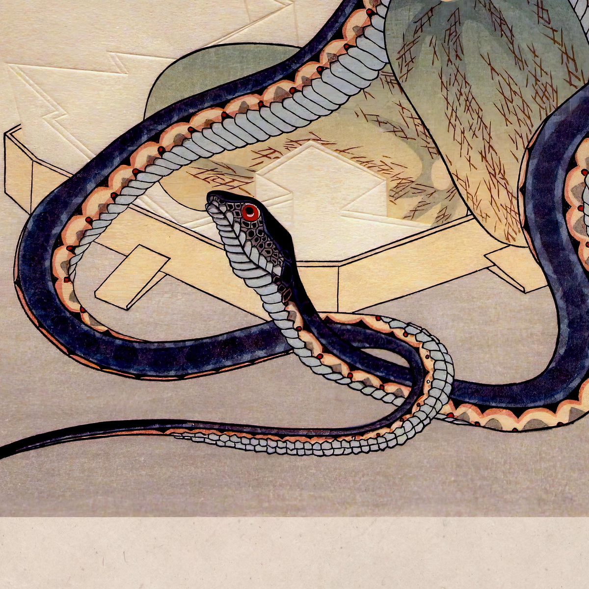 Snake and Melon (Totoya Hokkei) Antique Japanese Ukiyo-e Woodblock Print Edo Period Vintage Serpent Framed Art Print
