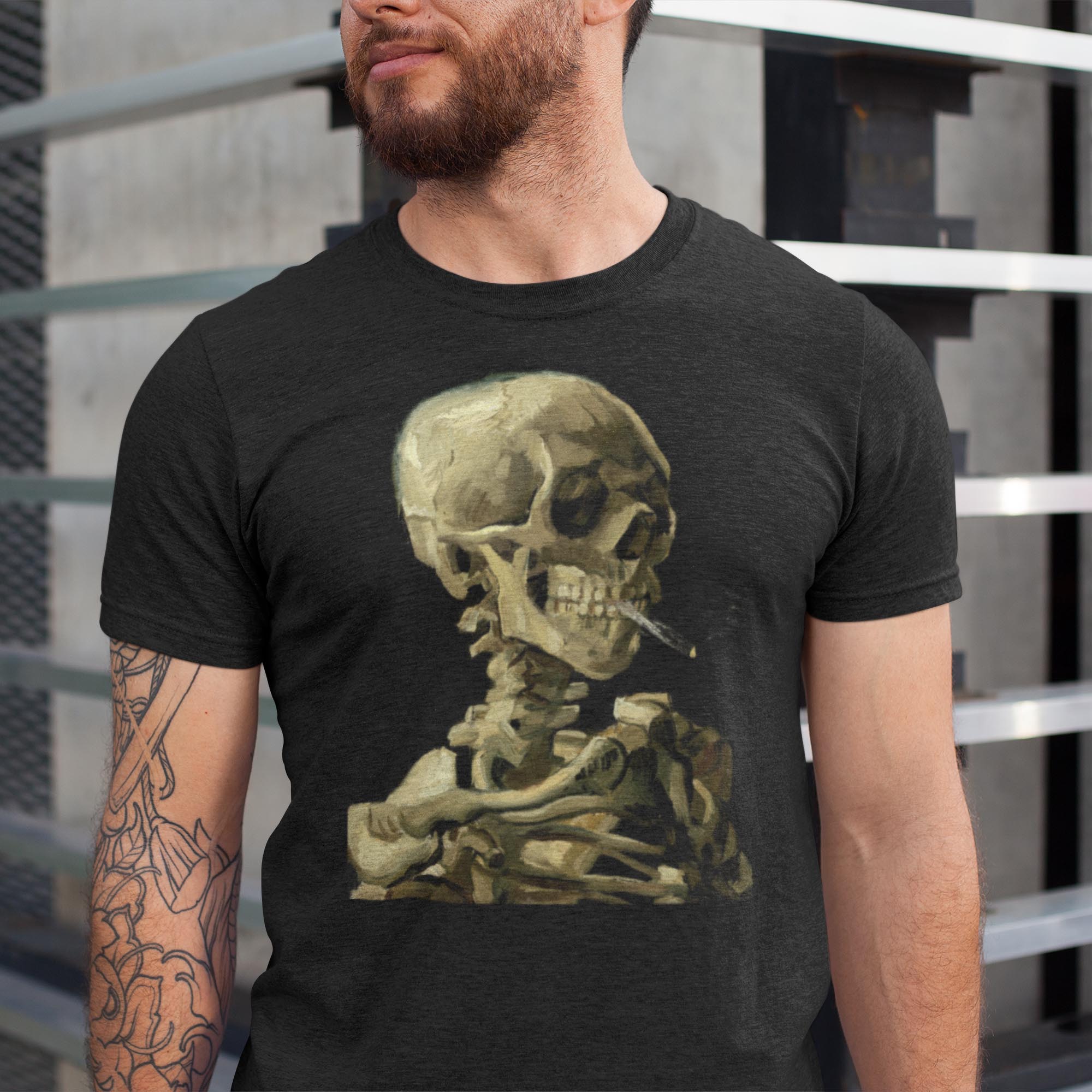 stoner pothead Spliff Skeleton Smoking Weed Skull Cannabis 420, Pot, Herb, Ganja, Marijuana, Stoner, Pothead Van Gogh Weed Graphic T-Shirt M / Black