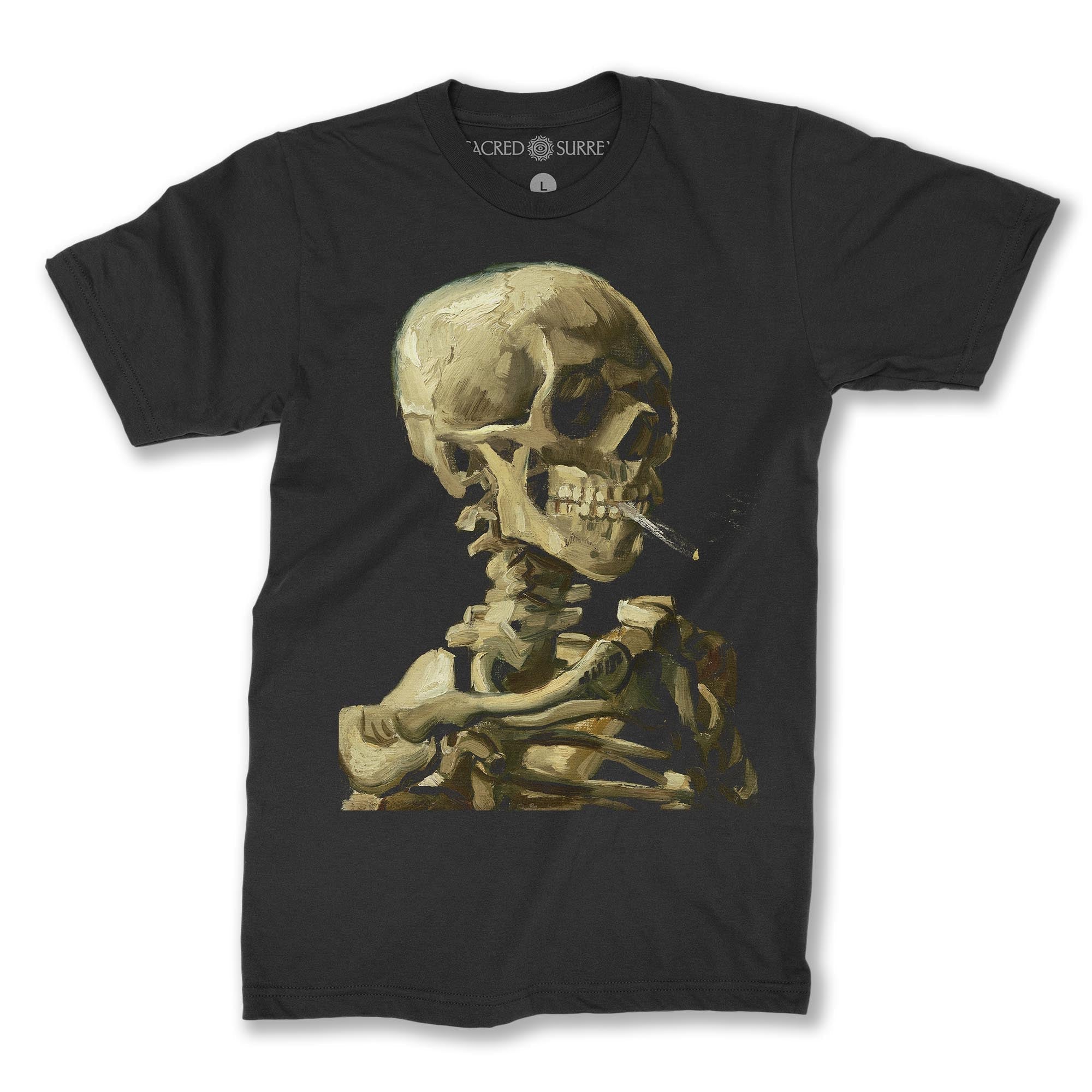 stoner pothead Spliff Skeleton Smoking Weed Skull Cannabis 420, Pot, Herb, Ganja, Marijuana, Stoner, Pothead Van Gogh Weed Graphic T-Shirt M / Black
