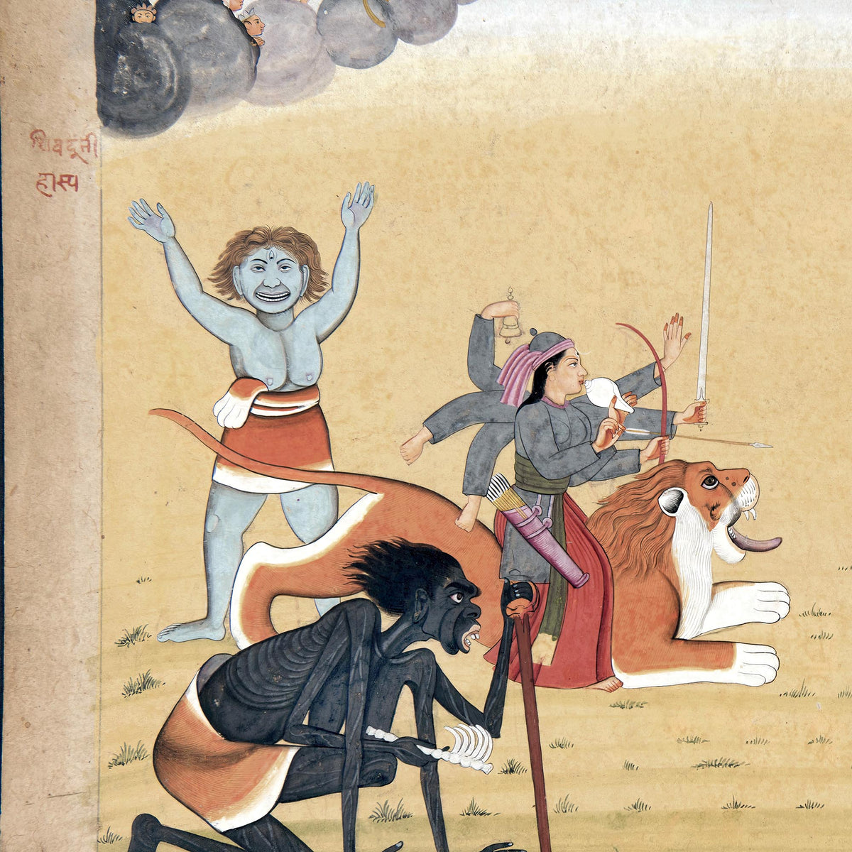 Sumbha & His Demon Asura Army Attacks Mahadevi Chandika | Hindu Indian Folklore Vedic Mythology Vintage Fine Art Print