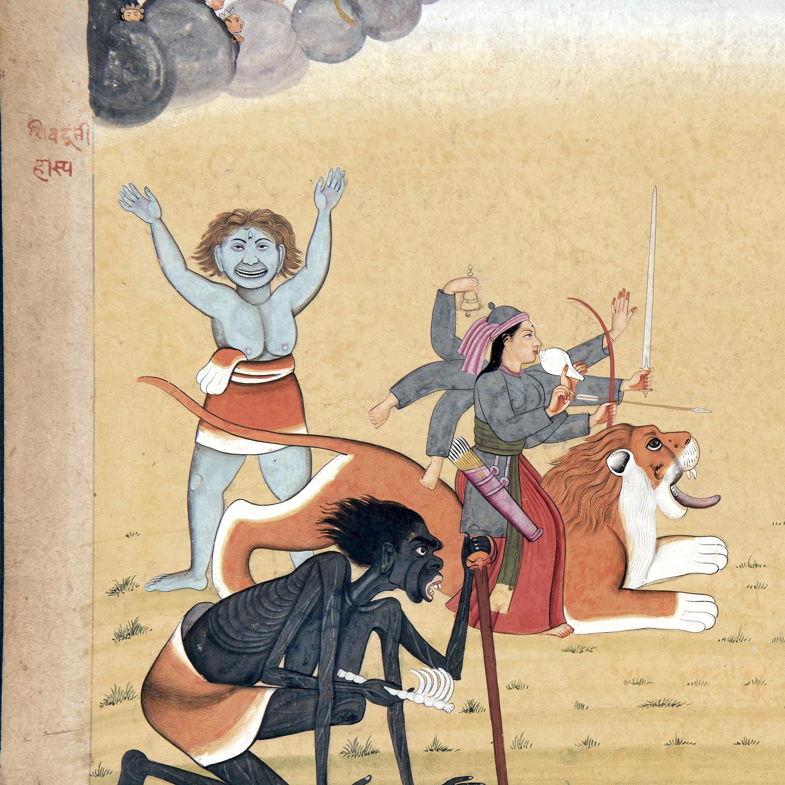 Sumbha & His Demon Asura Army Attacks Mahadevi Chandika | Hindu Indian Folklore Vedic Mythology Vintage Fine Art Print