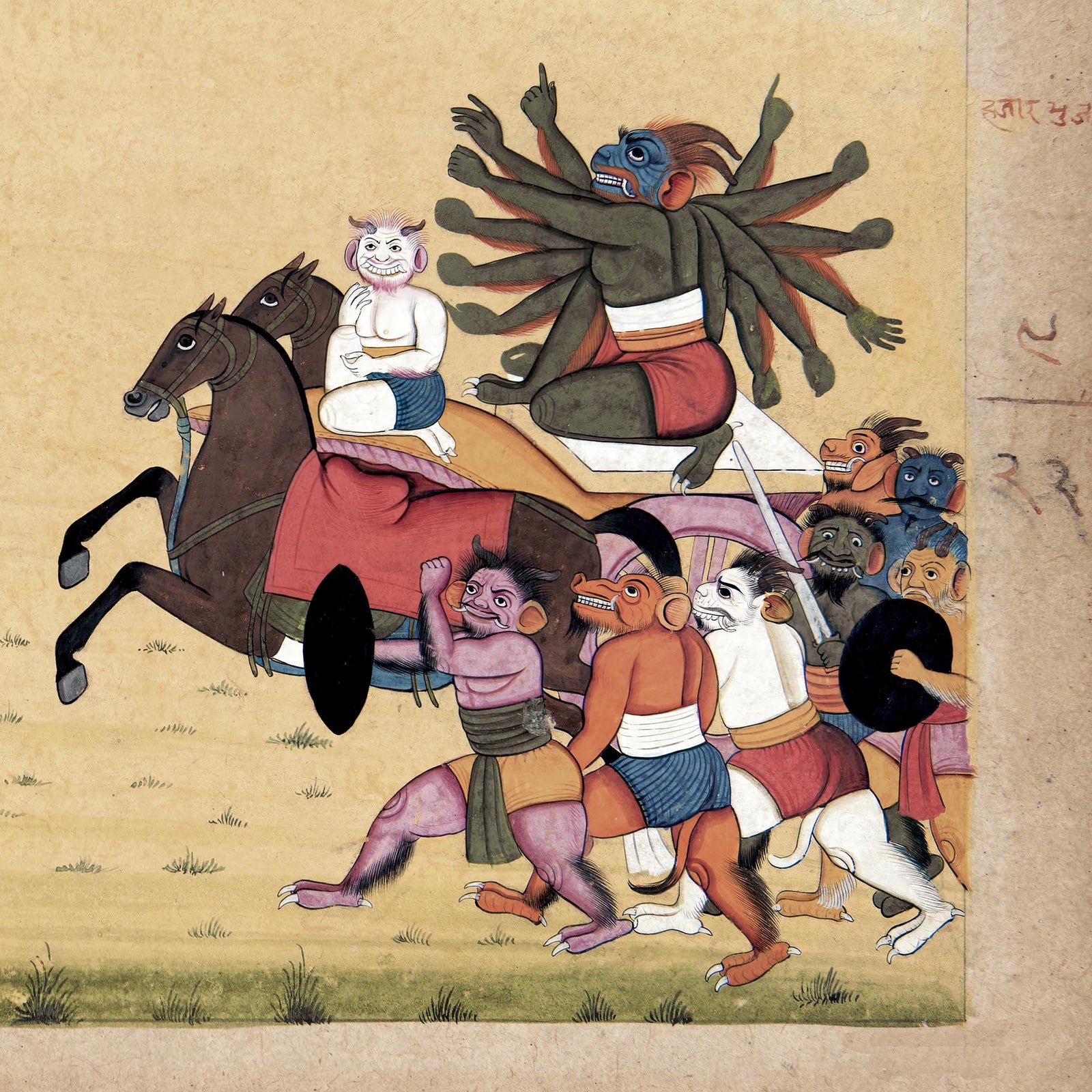 Sumbha & His Demon Asura Army Attacks Mahadevi Chandika | Hindu Indian Folklore Vedic Mythology Vintage Fine Art Print