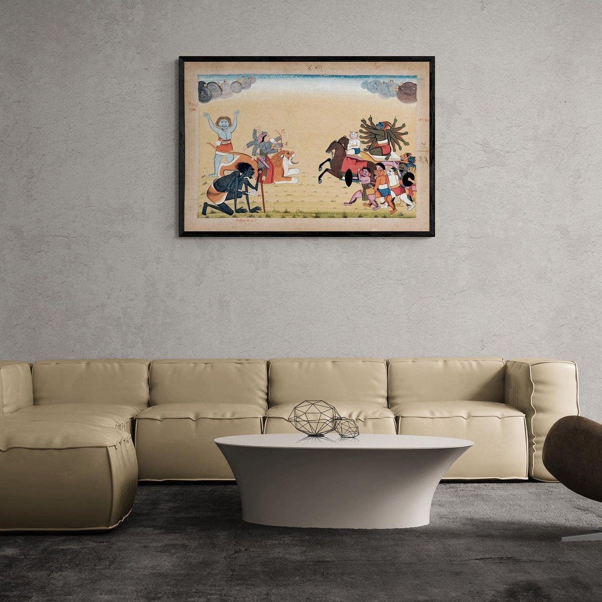 Sumbha & His Demon Asura Army Attacks Mahadevi Chandika | Hindu Indian Folklore Vedic Mythology Vintage Fine Art Print