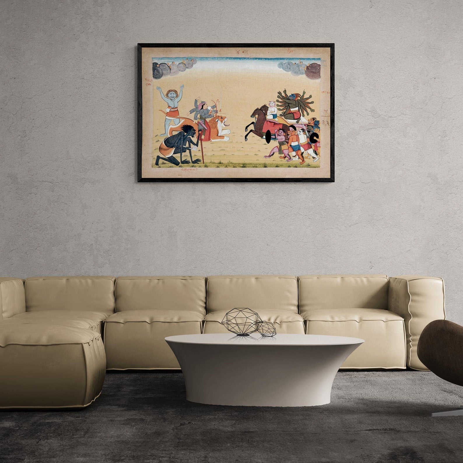 Sumbha & His Demon Asura Army Attacks Mahadevi Chandika | Hindu Indian Folklore Vedic Mythology Vintage Fine Art Print