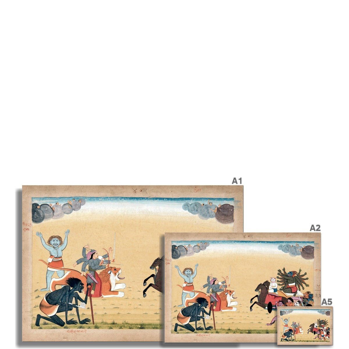 Sumbha & His Demon Asura Army Attacks Mahadevi Chandika | Hindu Indian Folklore Vedic Mythology Vintage Fine Art Print