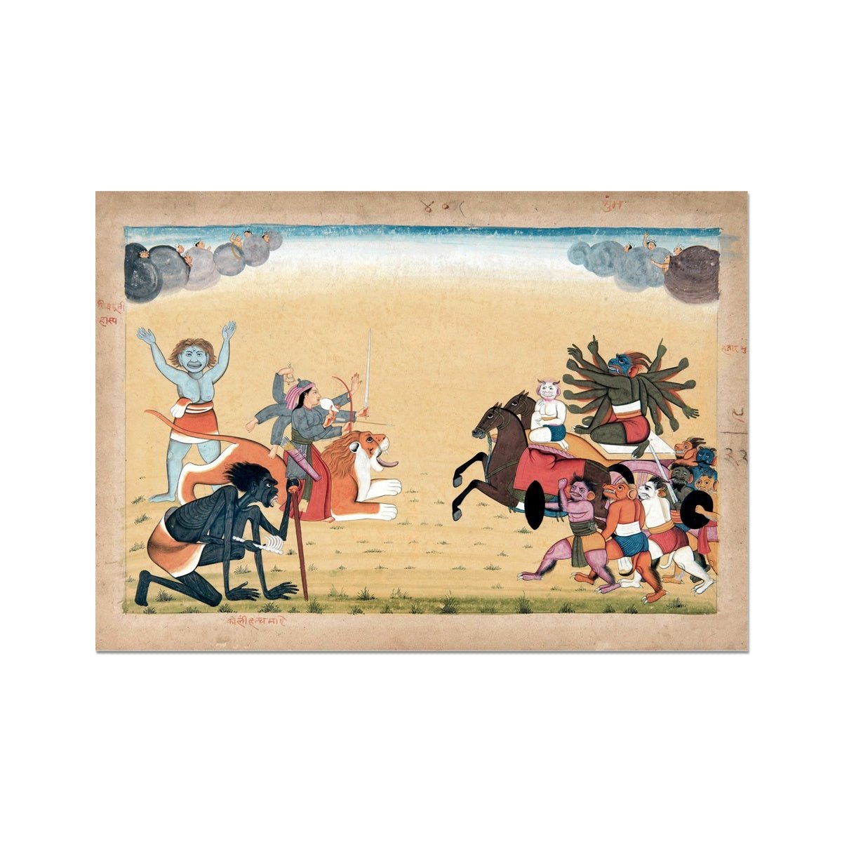 Sumbha & His Demon Asura Army Attacks Mahadevi Chandika | Hindu Indian Folklore Vedic Mythology Vintage Fine Art Print