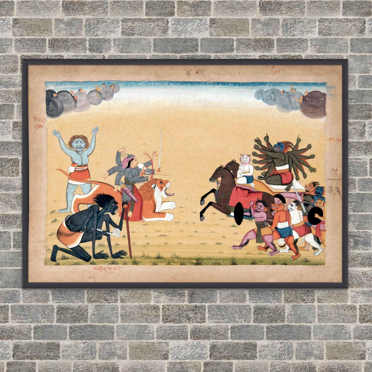 Sumbha & His Demon Asura Army Attacks Mahadevi Chandika | Hindu Indian Folklore Vedic Mythology Vintage Fine Art Print