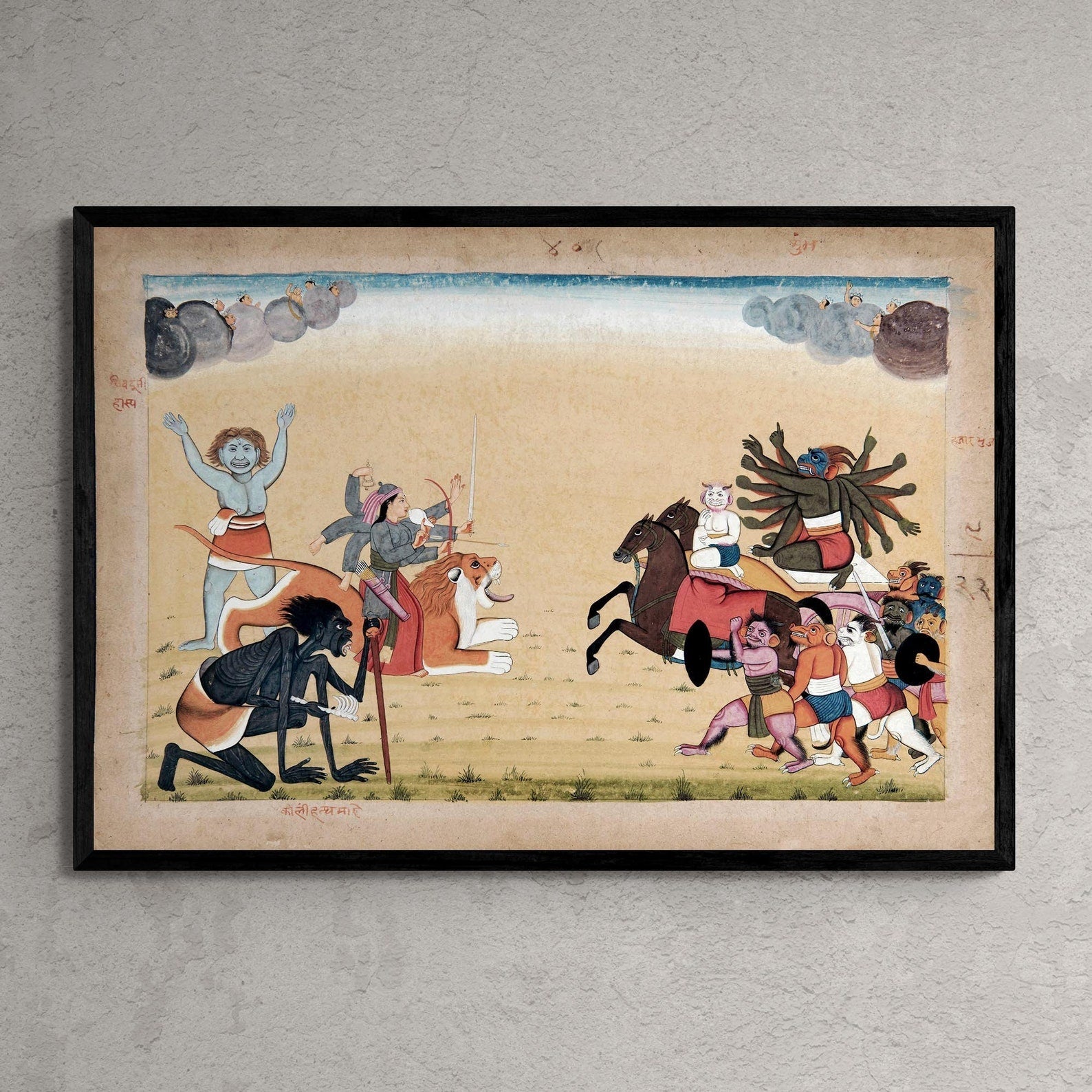 Sumbha & His Demon Asura Army Attacks Mahadevi Chandika | Hindu Indian Folklore Vedic Mythology Vintage Fine Art Print