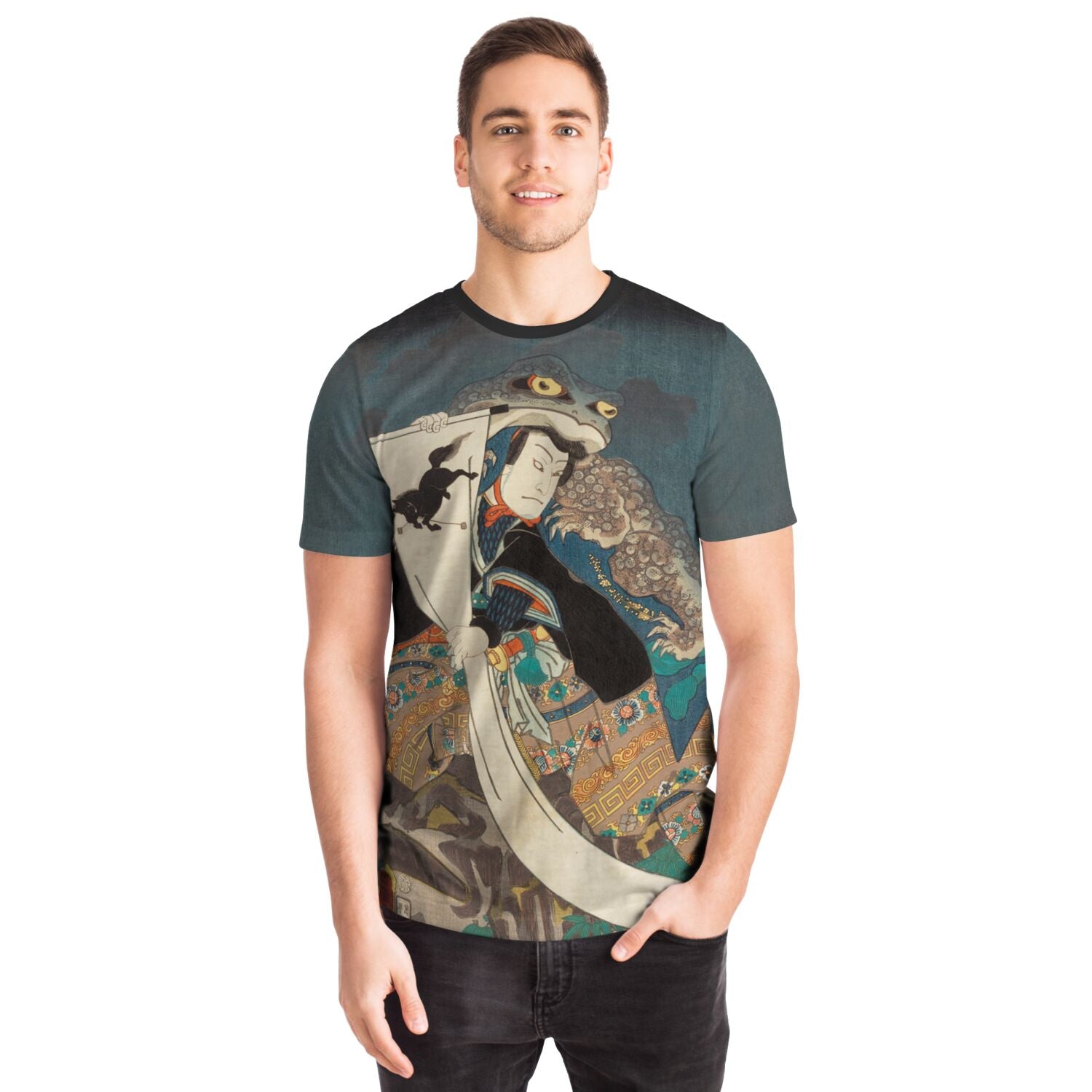 Supernatural Toad Shōgun Tarō Yoshikado | Toad Samurai, Frog Ronin, Japanese Warrior Ukiyo-e Graphic Art T-Shirt