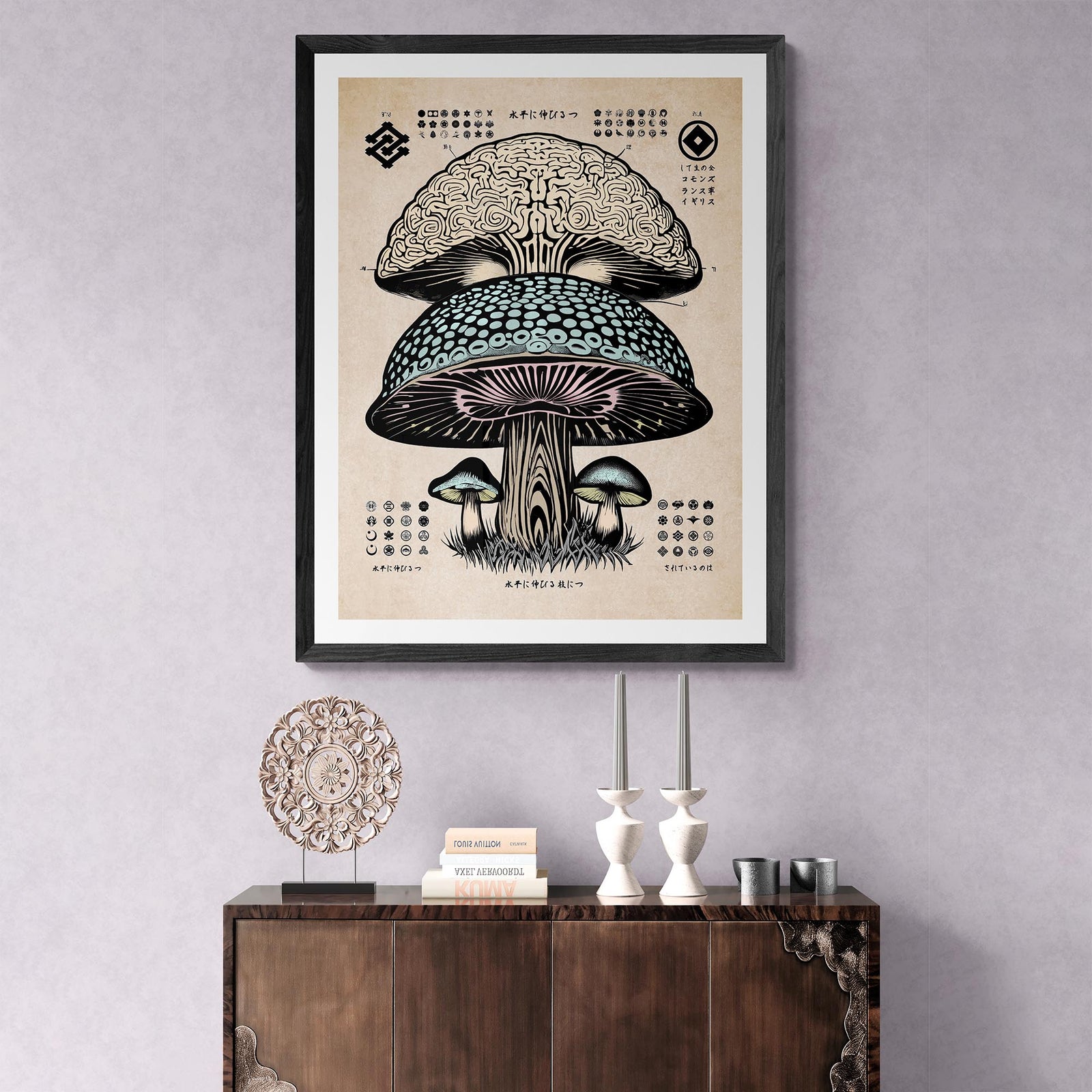 Surreal Brain Evolution, Stoned Ape Psychedelic Mushrooms, Ancient Japanese Neuroscience Fine Art Print
