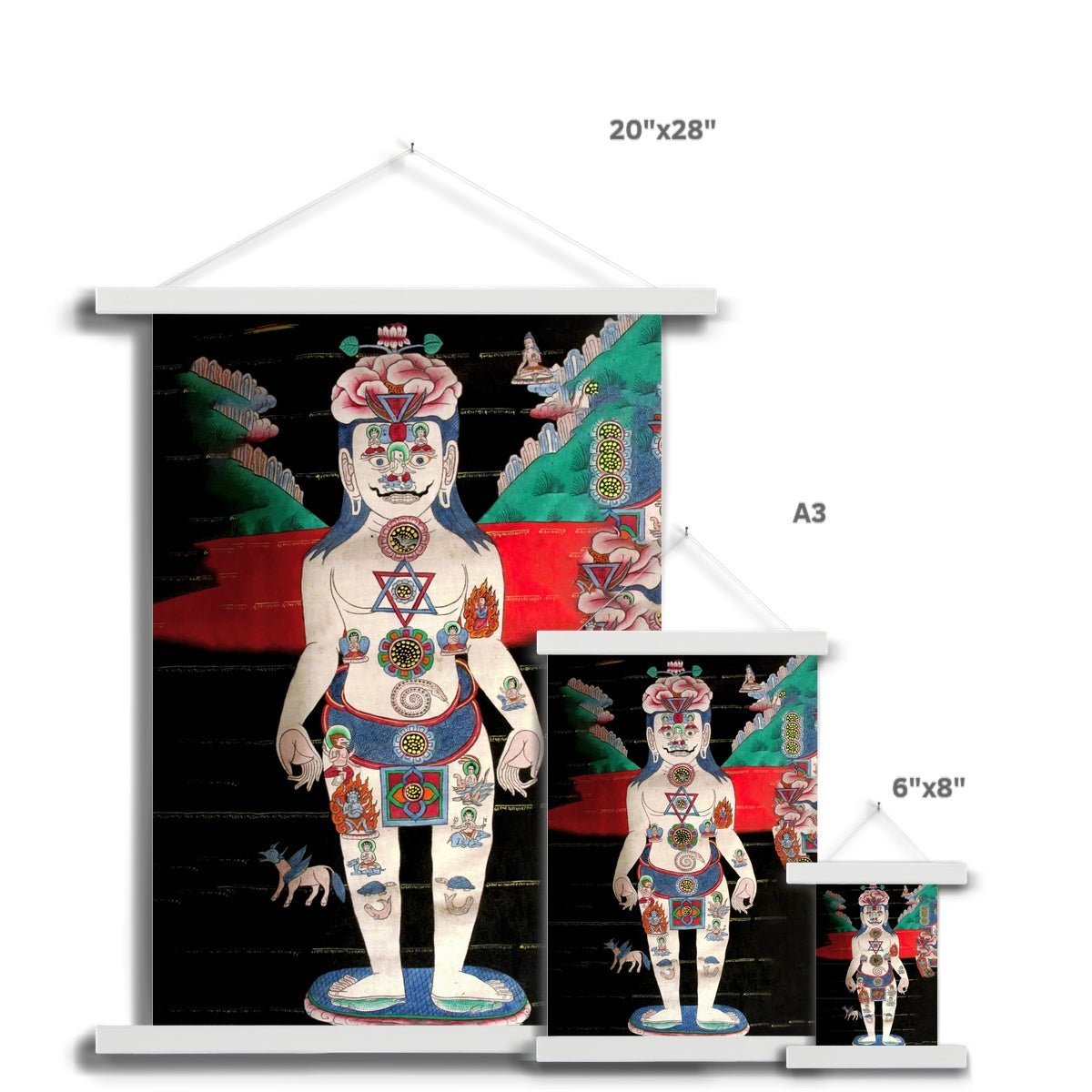 Surreal Indian Kundalini Raja Hatha Yoga | Hindu Shiva Gurudevi, Sadhu Vedic Kundalini Vedic Nadis Meditation Vintage Art Print with Hanger