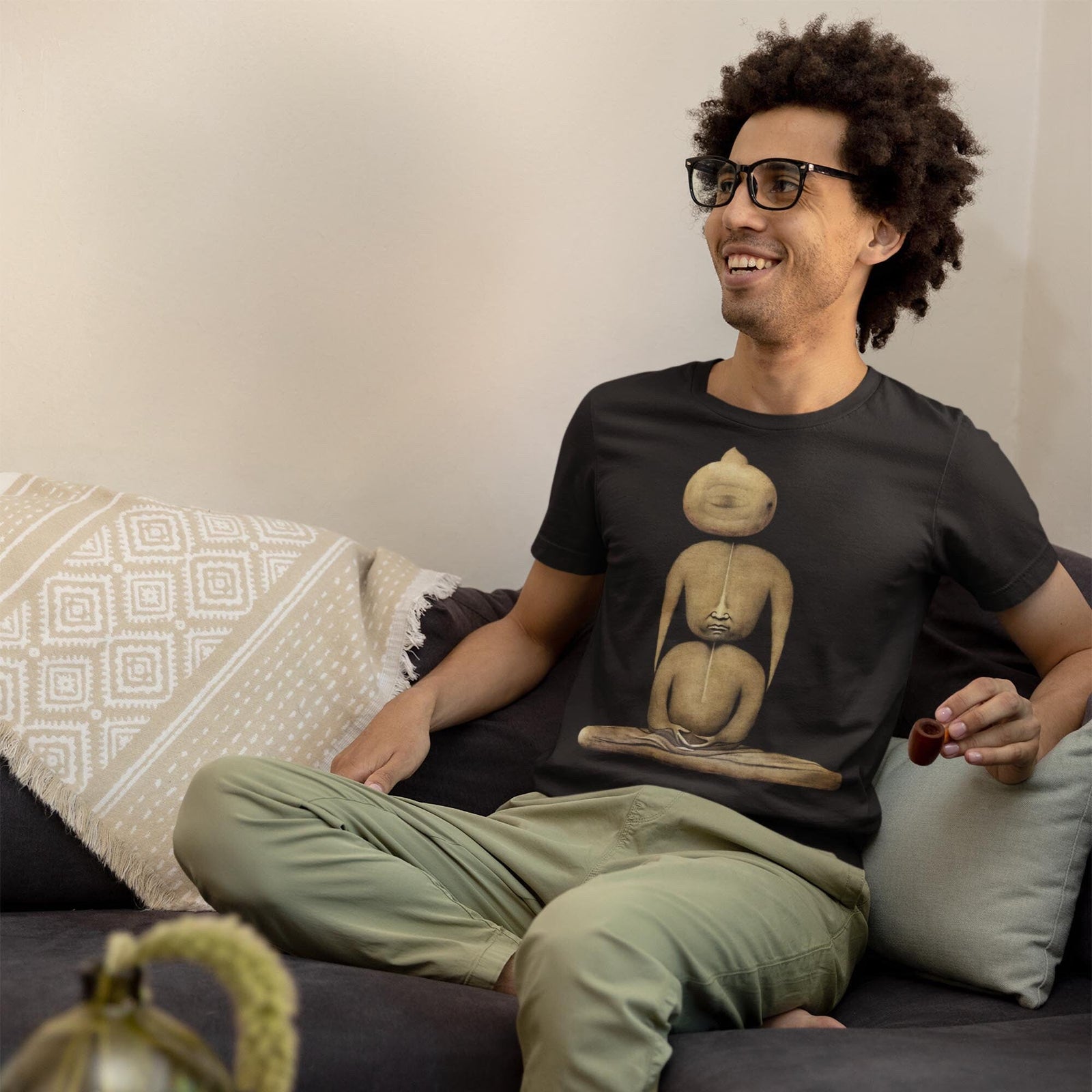 Surreal Stone Zen Buddhist Monk | Third Eye Trippy Buddhist Meditation Art | Stoner Gift, Weed Lover Gift, 420 Graphic Art T-Shirt Tee