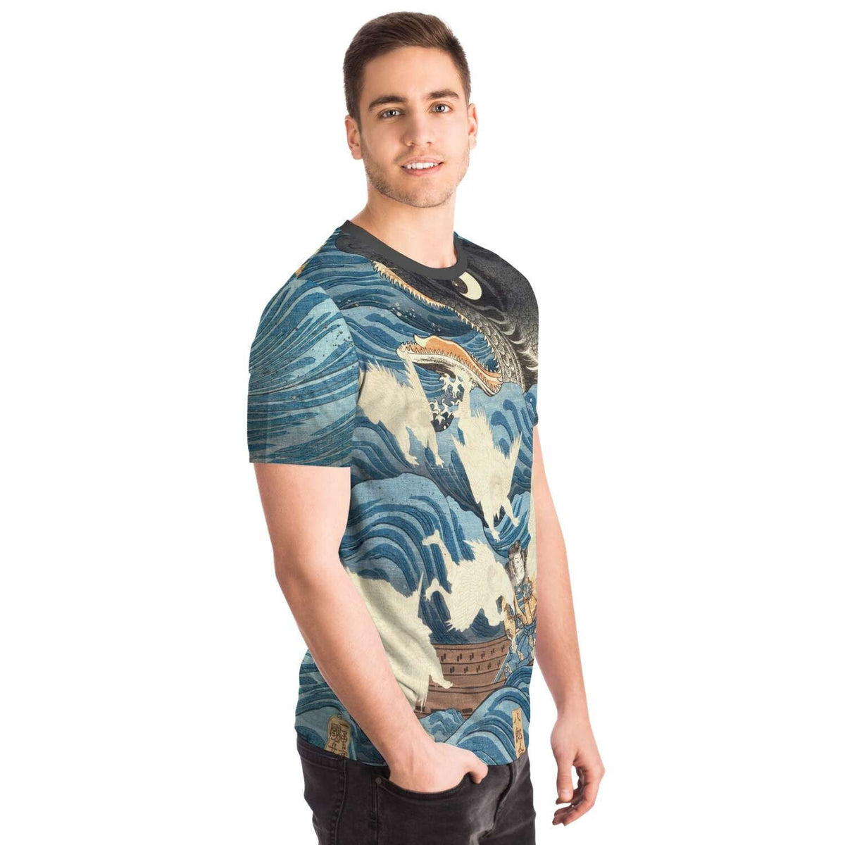 Tametomo Rescued From the Storm by Kuniyoshi Utagawa Antique Samurai Ronin Vintage Japanese Woodblock Ukiyo-e T-Shirt Tee