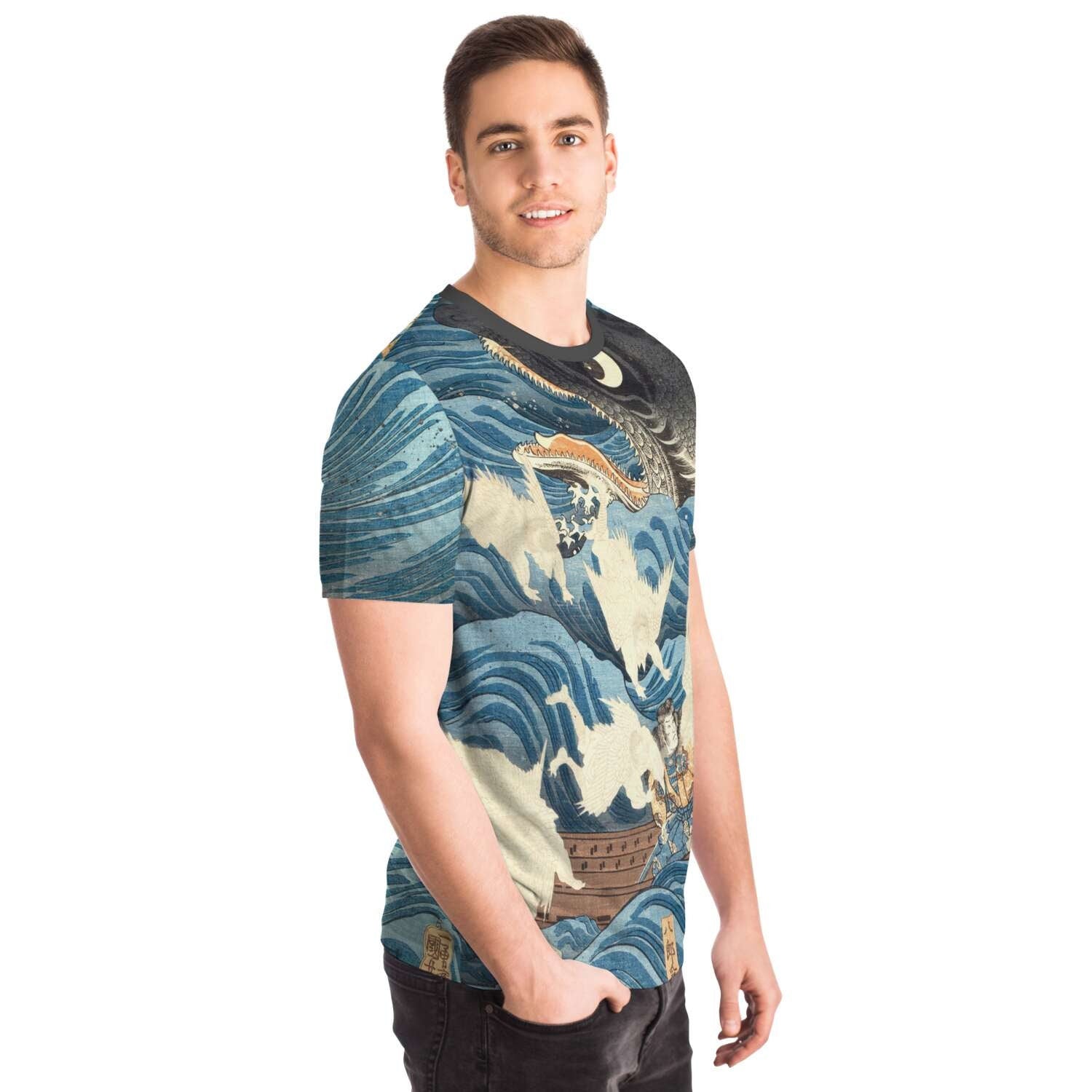 Tametomo Rescued From the Storm by Kuniyoshi Utagawa Antique Samurai Ronin Vintage Japanese Woodblock Ukiyo-e T-Shirt Tee