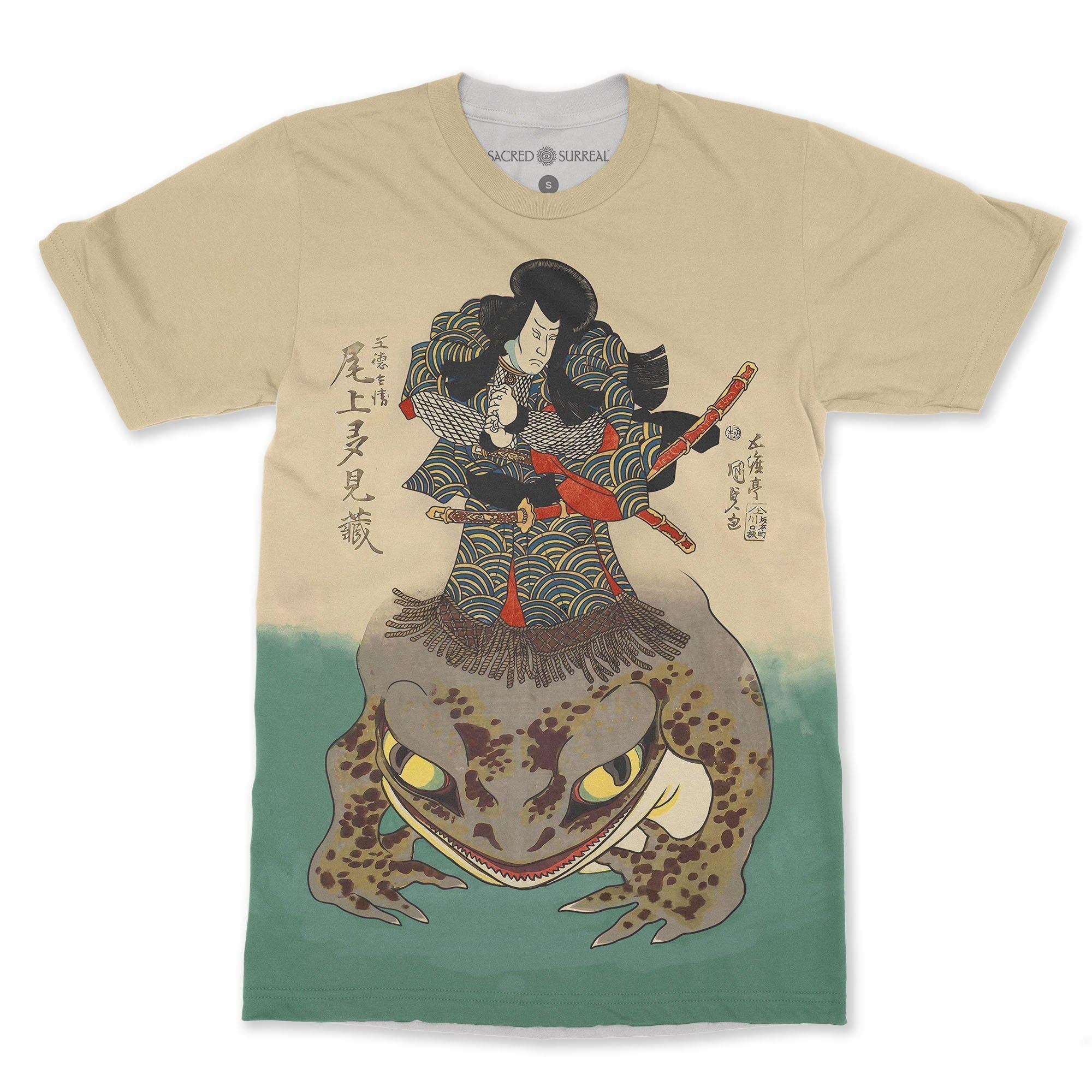 AOP T-Shirt Tenjiku Tokubei Ukiyo-e Japanese Samurai Ronin Toad Frog Vintage Antique Graphic Art T-Shirt